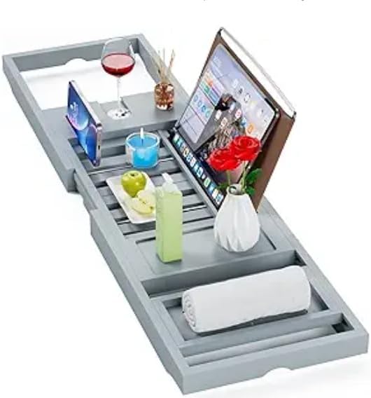 Premium Bathtub Tray Caddy, Expandable Bath Tray, Unique House Warming Gifts, New Home, Anniversary and Wedding Gifts for Couple, Bridal Shower Gift for Women