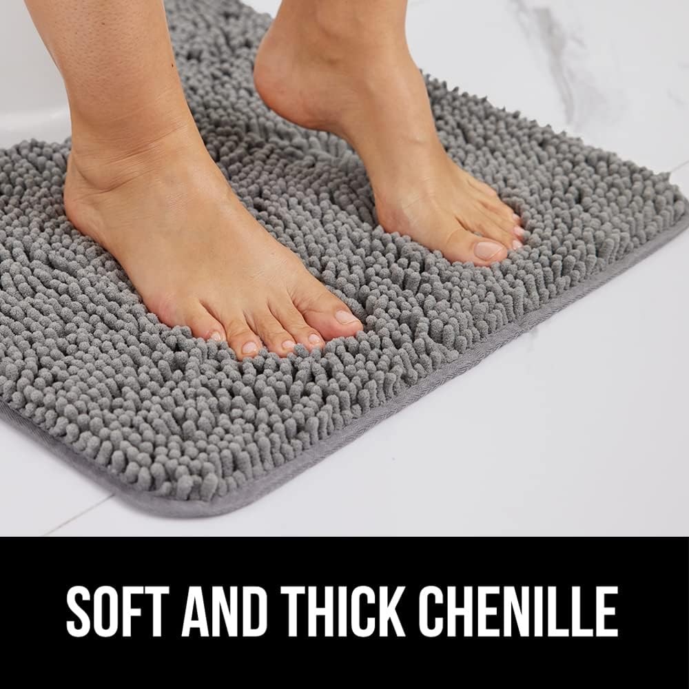 GORILLA GRIP Bath Rug Mat, Thick Soft Absorbent Chenille, Quick Dry Microfiber Mats, Rubber Backing Washable Shower Floor Rugs, US Designed Bathroom Bathmat Home Decor Accessories, 24x17, Grey