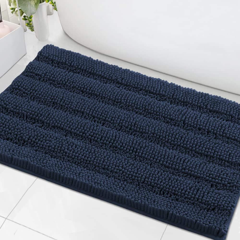 H.VERSAILTEX Sage Bathroom Rugs, Bath Mat Set of 2 Extra Thick Chenille Striped Pattern Shaggy Bath Rugs for Bath Room, Non Skid Bath Mats for Bathroom Floor (32 x 20 Plus 24 x 17 - Inches)