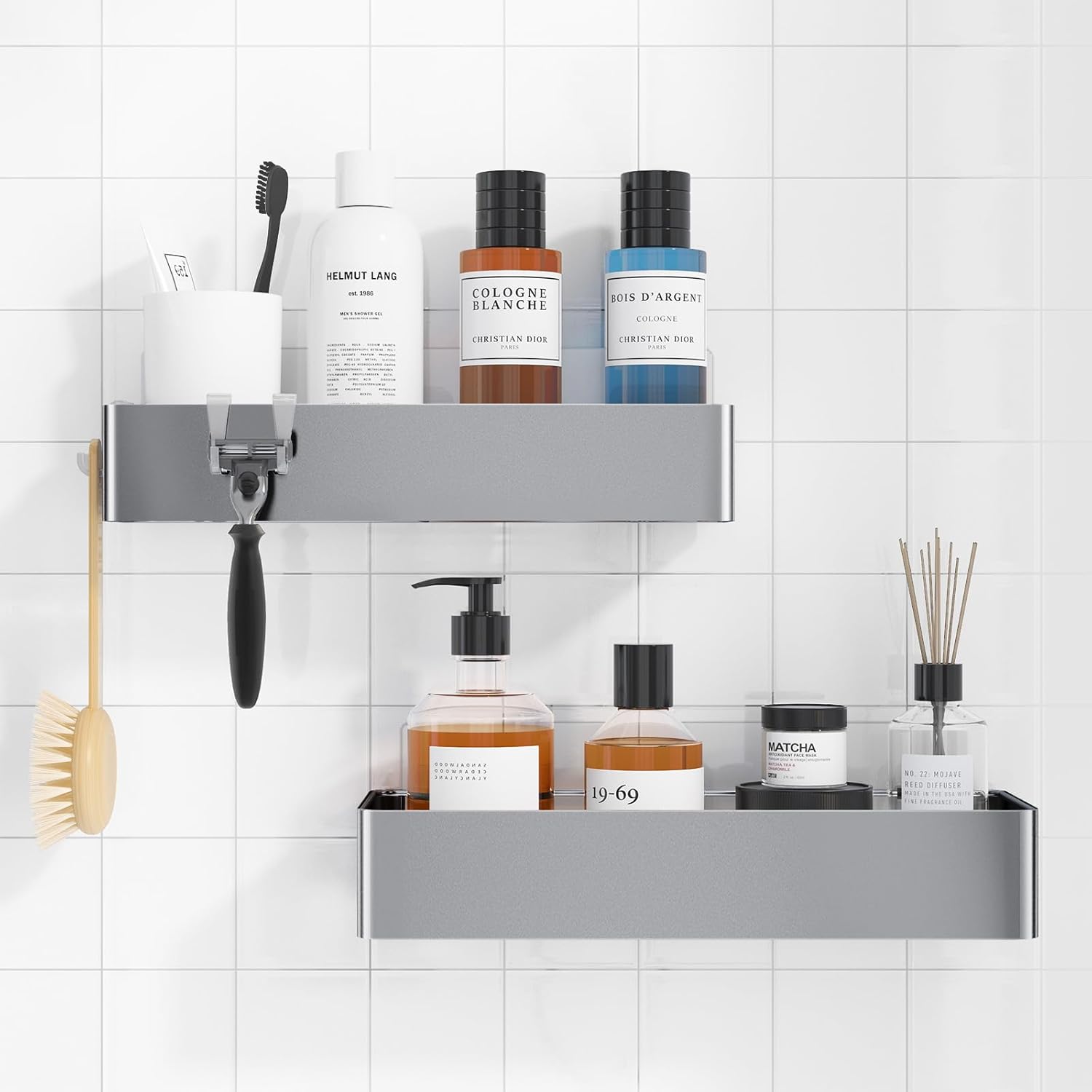 Kitsure Shower Caddy - 2 Pack Adhesive Shower Organizer, Rustproof Metal Shelves, No-Drill Bathroom Organizers and Storage, Black, XX-Large