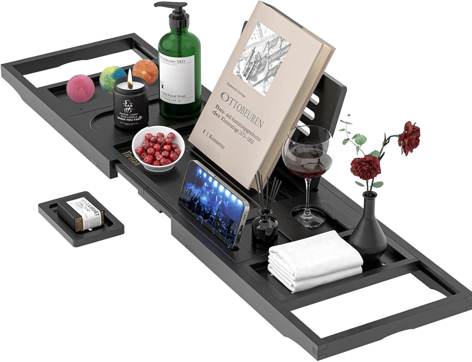 Premium Bathtub Tray Caddy, Expandable Bath Tray, Unique House Warming Gifts, New Home, Anniversary and Wedding Gifts for Couple, Bridal Shower Gift for Women