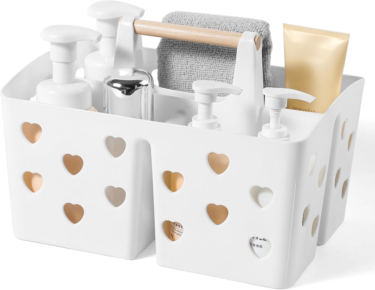 Anyoifax Portable Shower Caddy Plastic Shower Basket Organizer Divided Bathroom Caddy Storage Cleanning Caddy Tote with Handle for College, Dorm Room, Kitchen, Pink