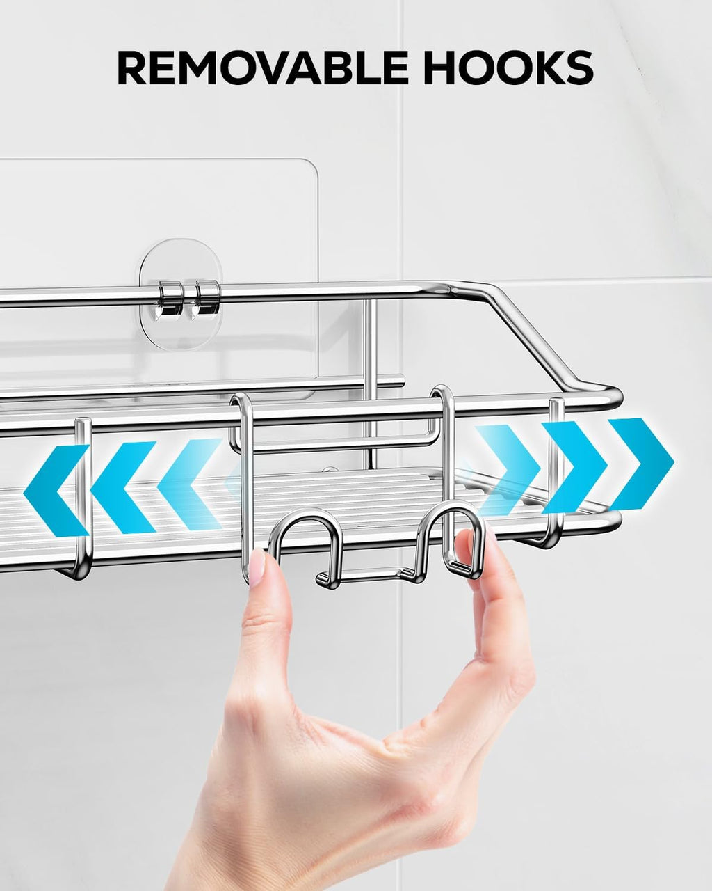 Nieifi Shower Caddy Shelf Storage Rack Adhesive Without Drilling Stainless Steel with Hooks for Washroom, Lavatory, Restroom, Toilet, Bathroom, Kitchen - 2 Pack