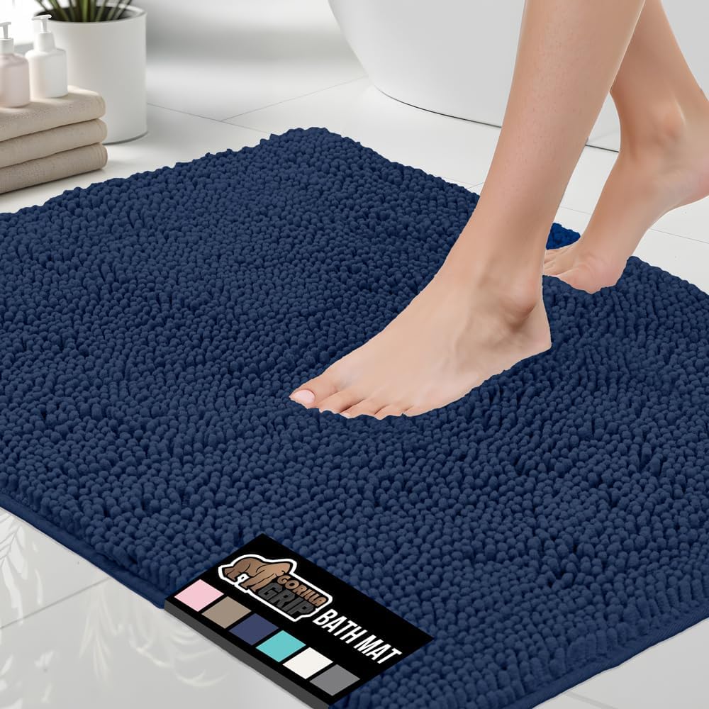 GORILLA GRIP Bath Rug Mat, Thick Soft Absorbent Chenille, Quick Dry Microfiber Mats, Rubber Backing Washable Shower Floor Rugs, US Designed Bathroom Bathmat Home Decor Accessories, 24x17, Grey