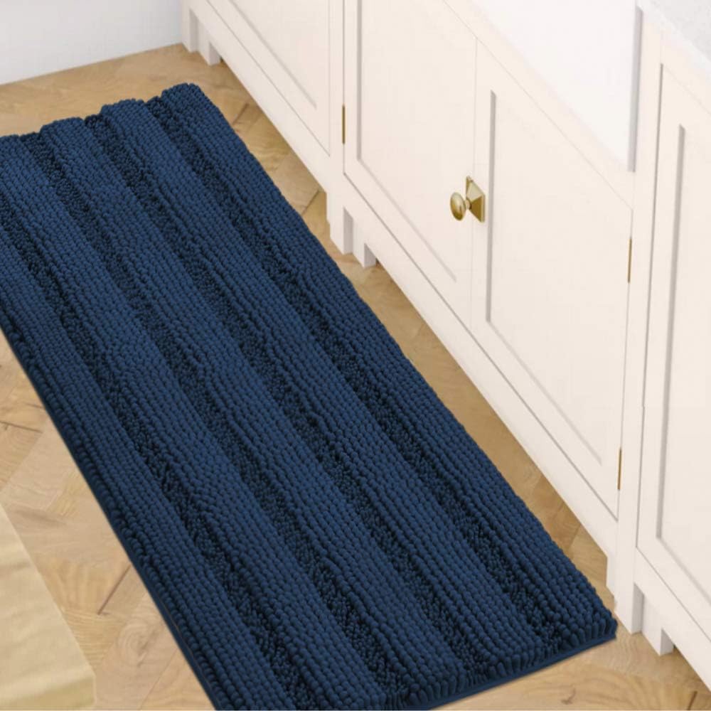 H.VERSAILTEX Sage Bathroom Rugs, Bath Mat Set of 2 Extra Thick Chenille Striped Pattern Shaggy Bath Rugs for Bath Room, Non Skid Bath Mats for Bathroom Floor (32 x 20 Plus 24 x 17 - Inches)