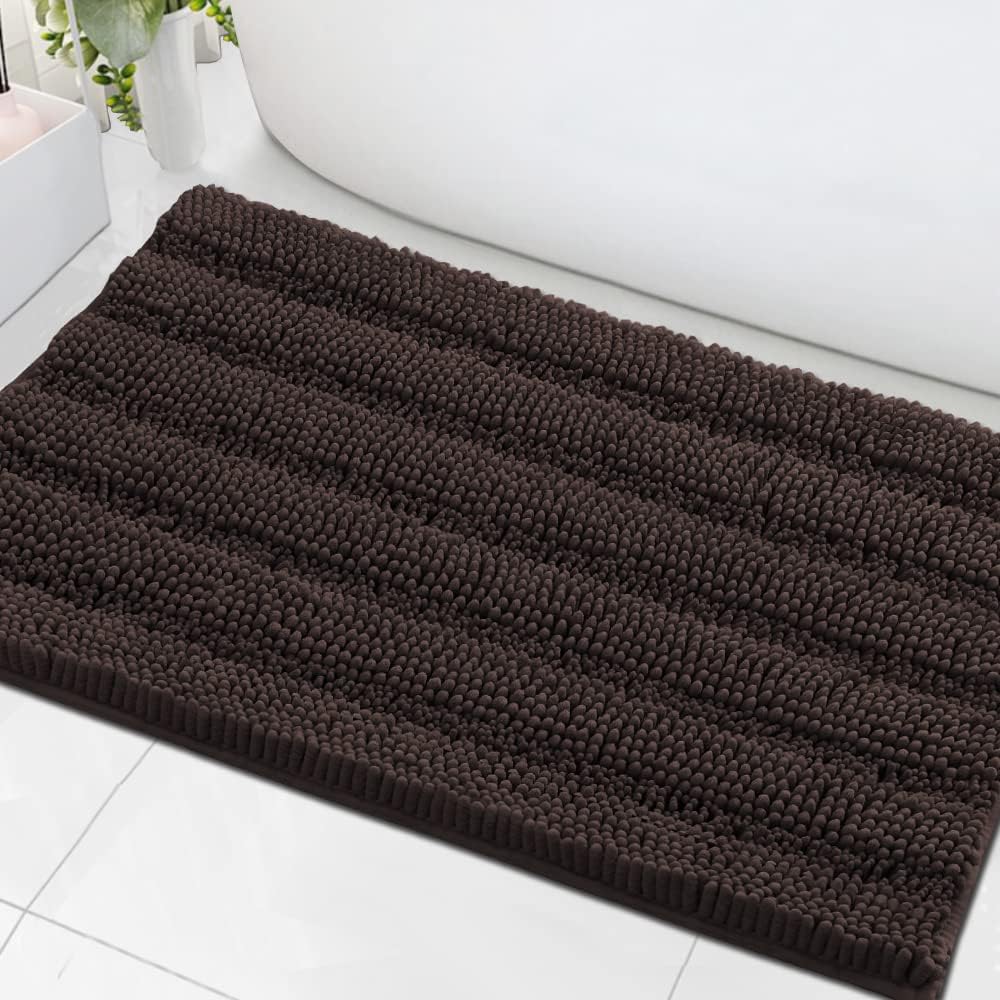 H.VERSAILTEX Sage Bathroom Rugs, Bath Mat Set of 2 Extra Thick Chenille Striped Pattern Shaggy Bath Rugs for Bath Room, Non Skid Bath Mats for Bathroom Floor (32 x 20 Plus 24 x 17 - Inches)