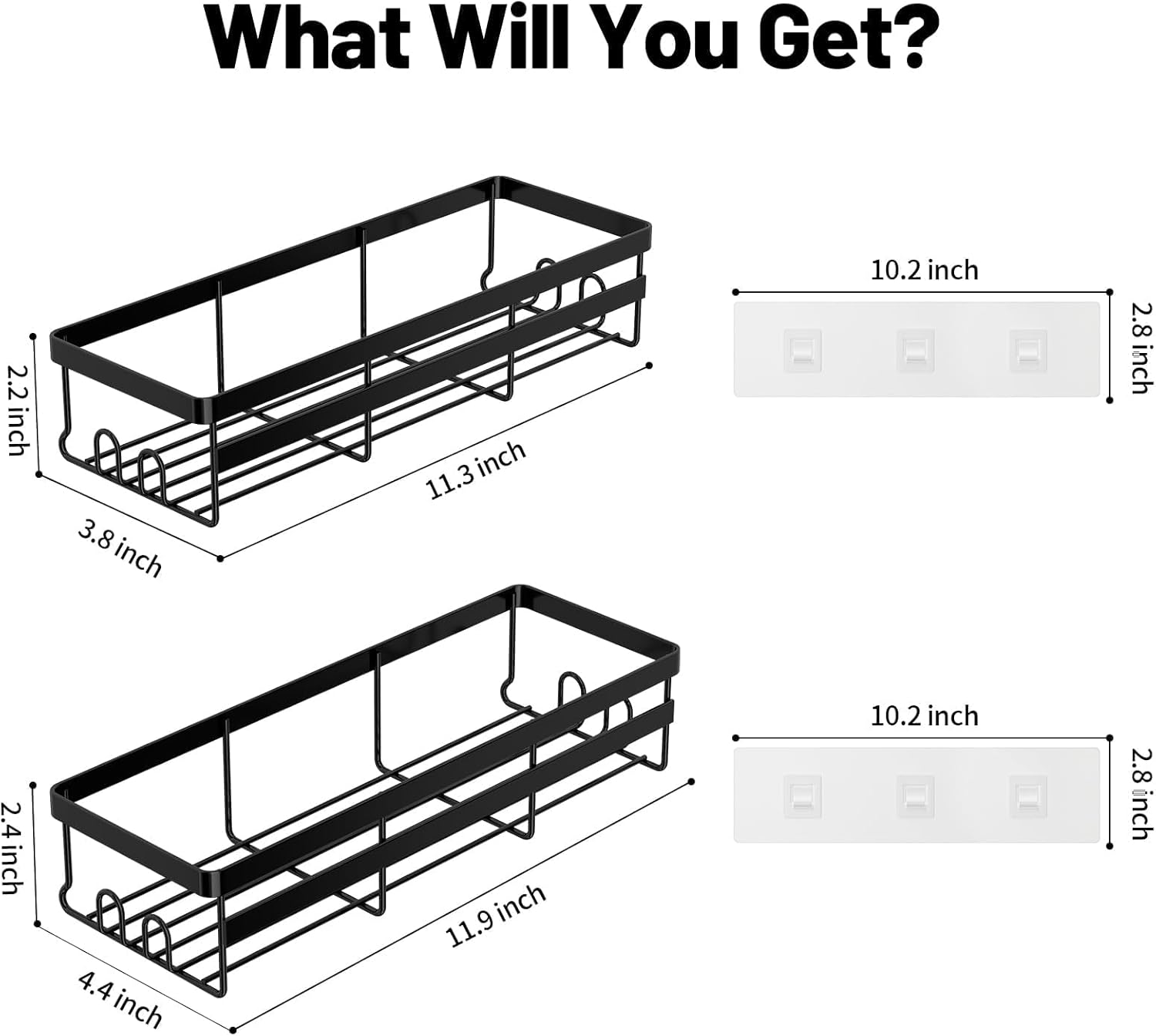WOWBOX Shower Caddies 2 Pack - Adhesive Hanging Shower Shelf - Bathroom Organizers and Storage, No Drilling Stainless Shower Shelves for Home Decor, Bathroom Accessories