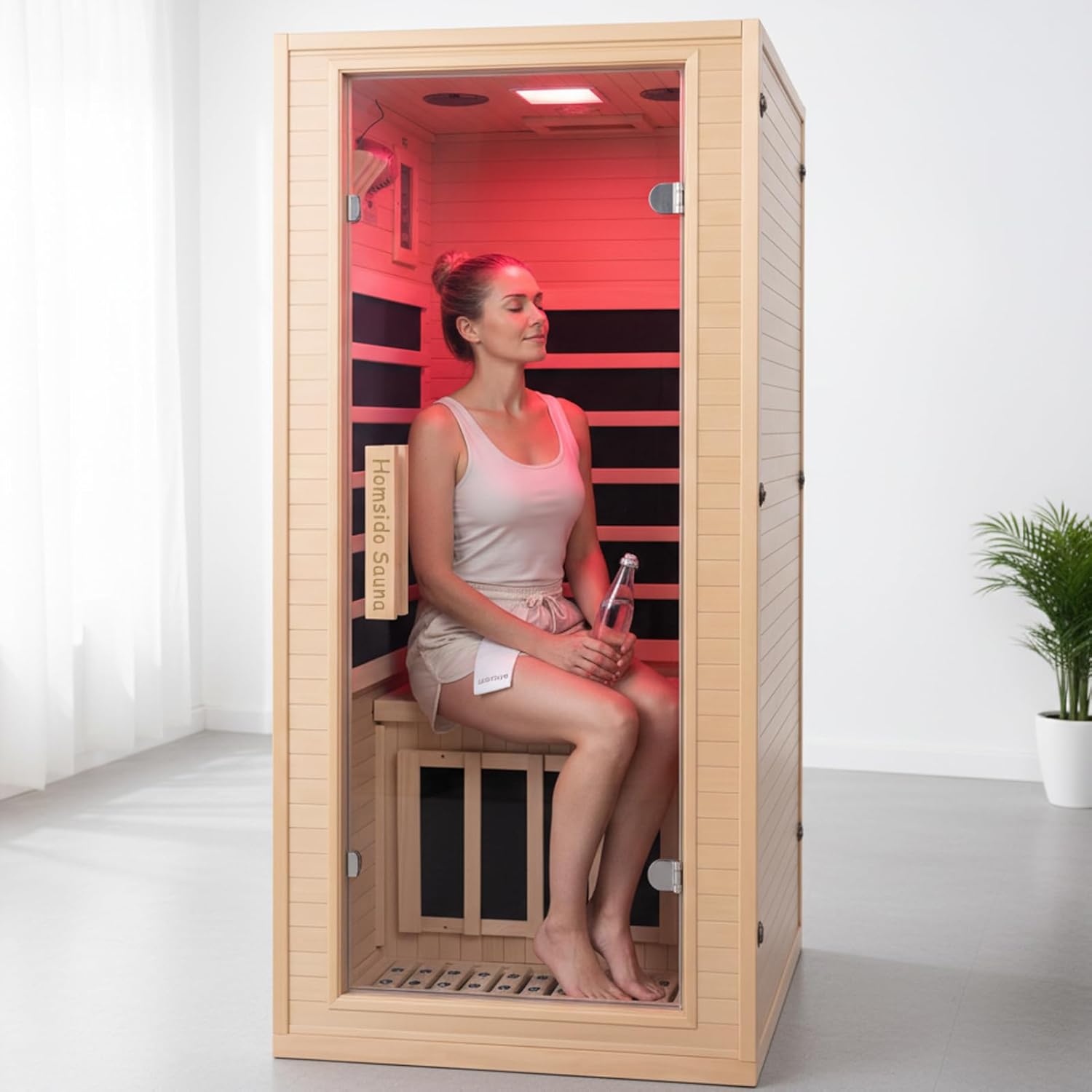 Far Infrared Sauna for 1 Person - 1050W Fast Heating, Canadian Hemlock Wood Home Sauna with Bluetooth Speaker, Chromotherapy & Oxygen Ionizer Easy Assembly Indoor Sauna for Relaxation, Detox, Home Gym