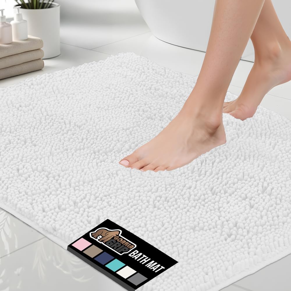 GORILLA GRIP Bath Rug Mat, Thick Soft Absorbent Chenille, Quick Dry Microfiber Mats, Rubber Backing Washable Shower Floor Rugs, US Designed Bathroom Bathmat Home Decor Accessories, 24x17, Grey