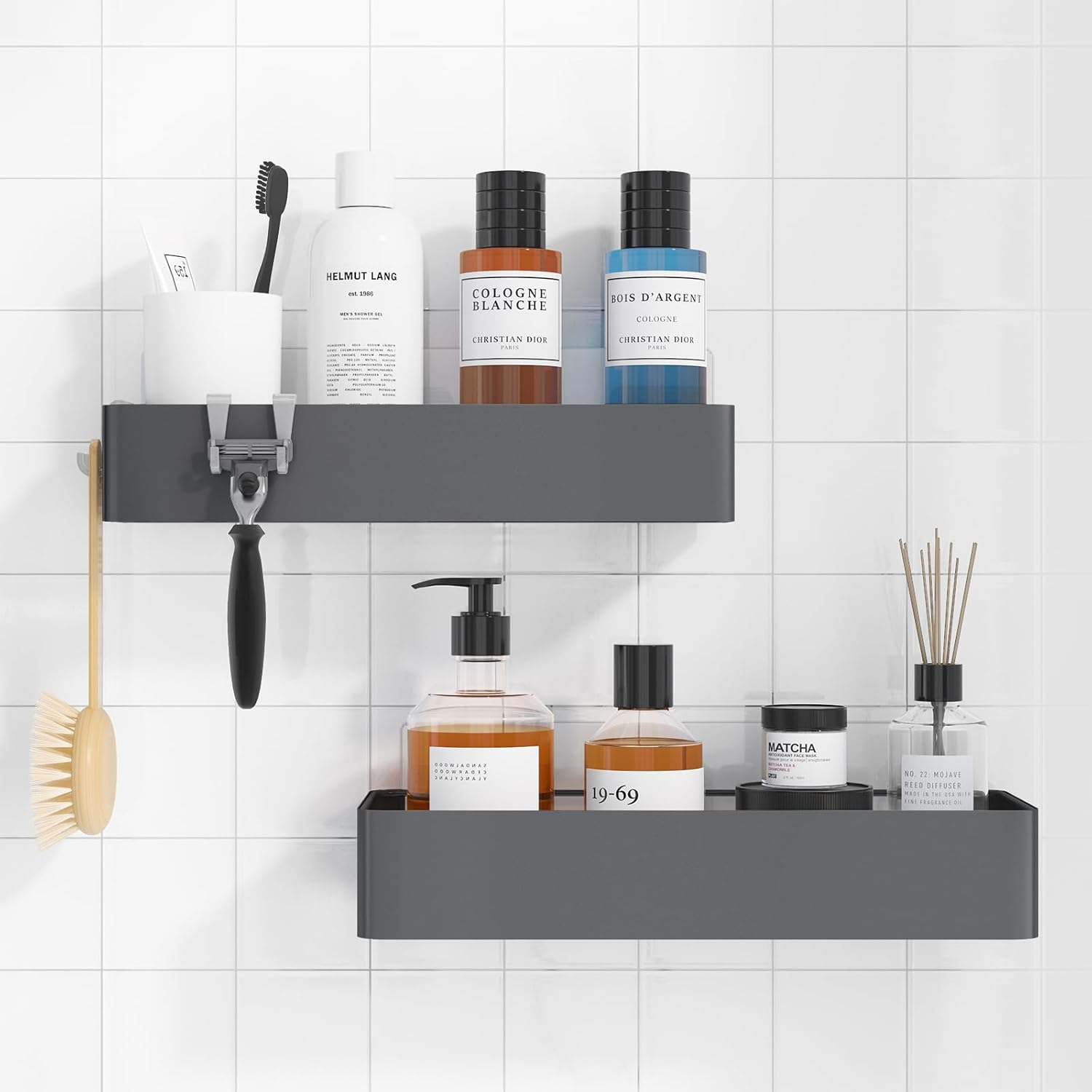 Kitsure Shower Caddy - 2 Pack Adhesive Shower Organizer, Rustproof Metal Shelves, No-Drill Bathroom Organizers and Storage, Black, XX-Large