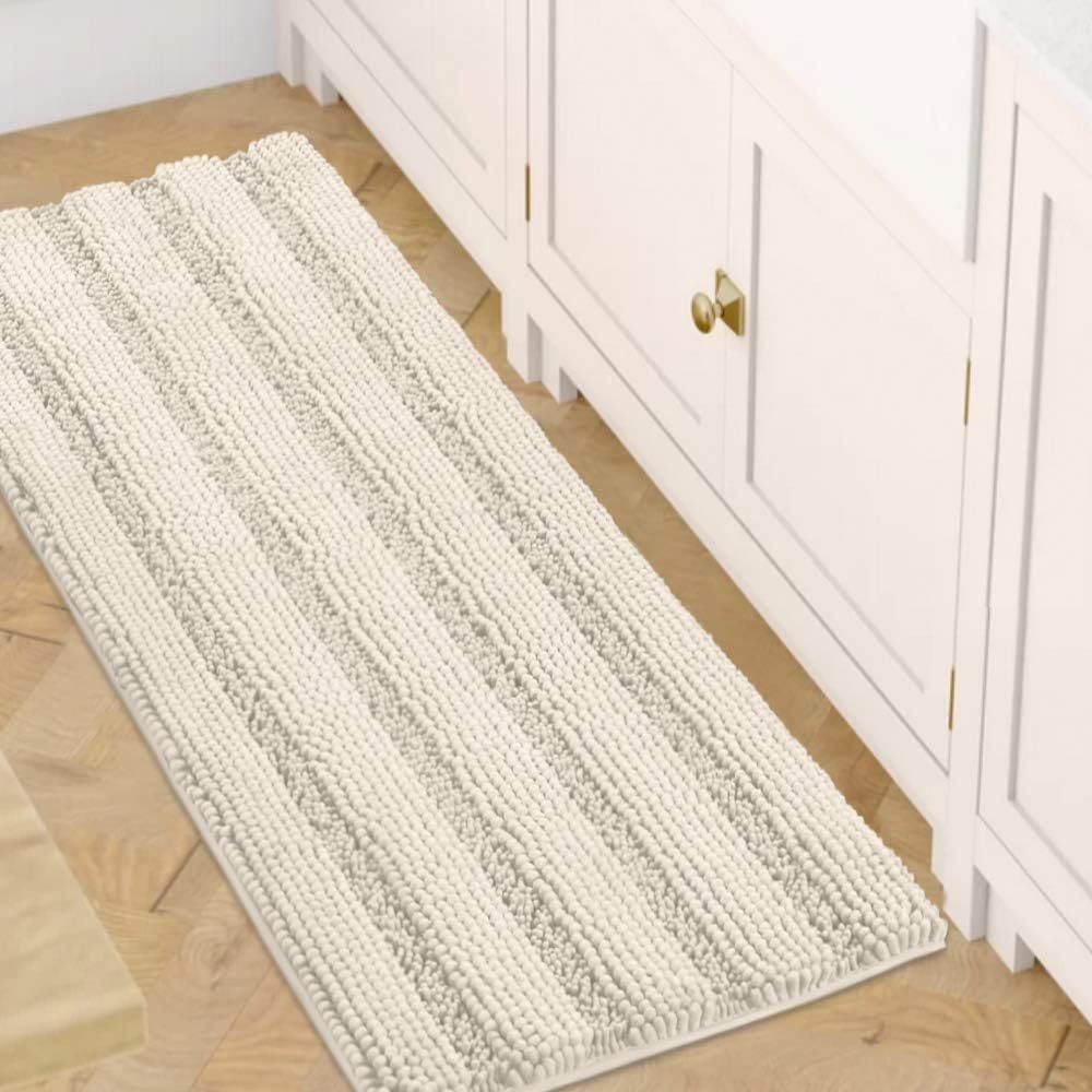 H.VERSAILTEX Sage Bathroom Rugs, Bath Mat Set of 2 Extra Thick Chenille Striped Pattern Shaggy Bath Rugs for Bath Room, Non Skid Bath Mats for Bathroom Floor (32 x 20 Plus 24 x 17 - Inches)