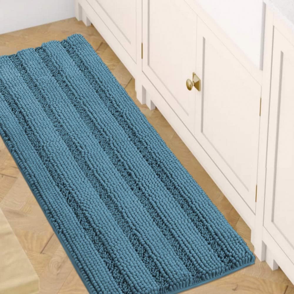 H.VERSAILTEX Sage Bathroom Rugs, Bath Mat Set of 2 Extra Thick Chenille Striped Pattern Shaggy Bath Rugs for Bath Room, Non Skid Bath Mats for Bathroom Floor (32 x 20 Plus 24 x 17 - Inches)