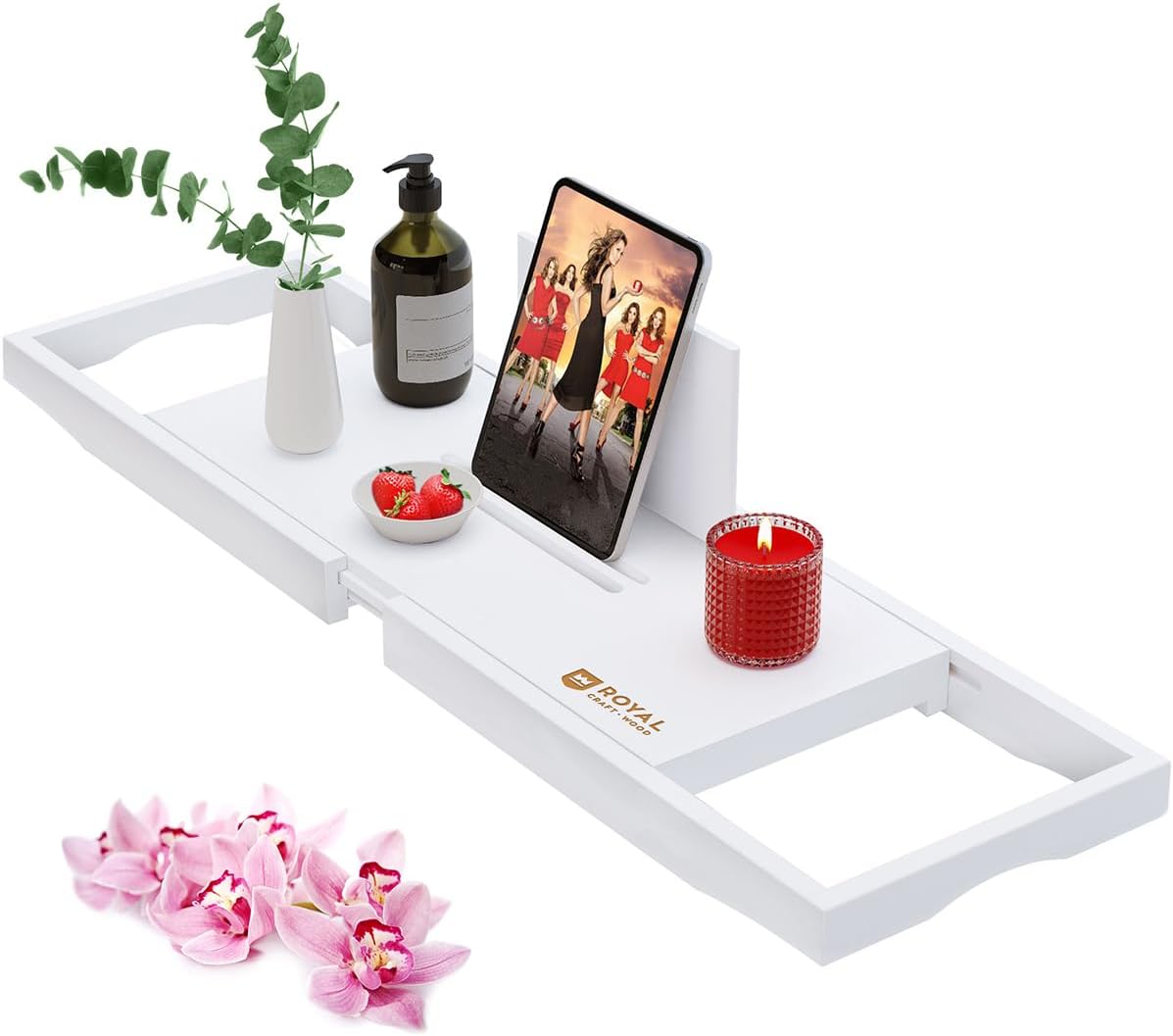 ROYAL CRAFT WOOD Bathtub Tray Caddy for Tub, Bamboo Bath Shelf, Premium Foldable Wood Bath Table, Expandable Bathtub & Bathroom Accessories, New Home Gifts for Mom, Housewarming, Anniversary, Wedding