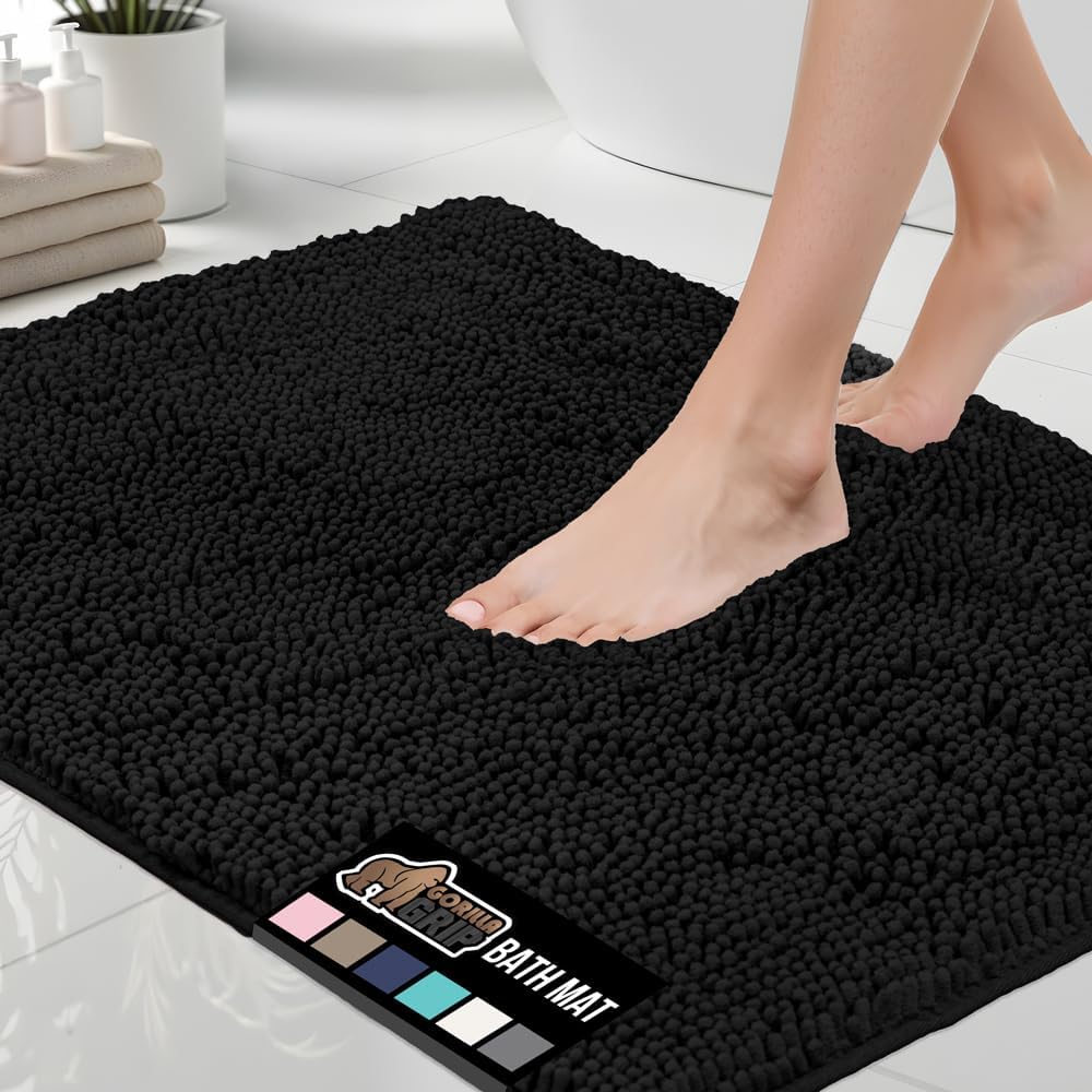 GORILLA GRIP Bath Rug Mat, Thick Soft Absorbent Chenille, Quick Dry Microfiber Mats, Rubber Backing Washable Shower Floor Rugs, US Designed Bathroom Bathmat Home Decor Accessories, 24x17, Grey