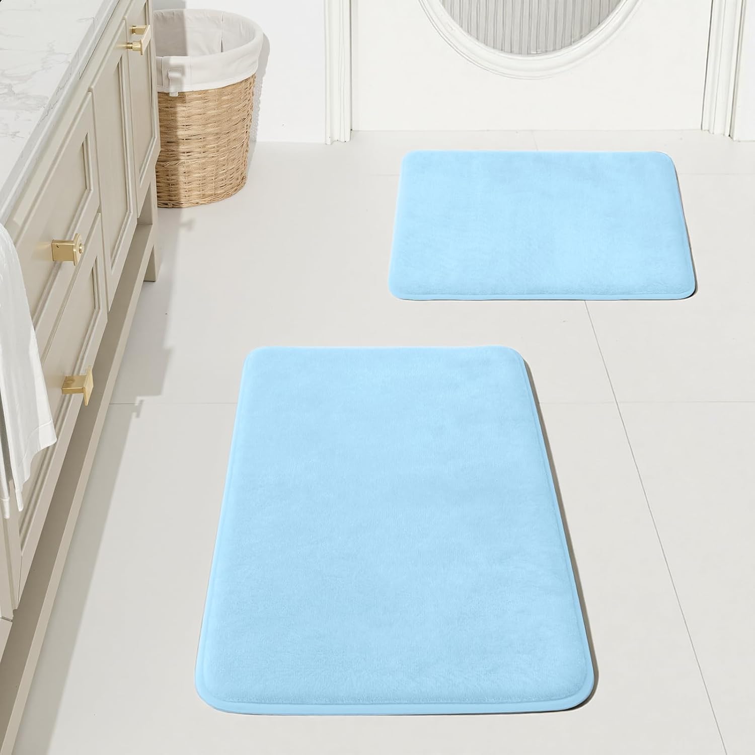 HUXMEYSON Bathroom Rugs Sets 3 Piece, Non-Slip & Quick Dry Bath Mat Set, Ultra Soft Velvet Bath Rugs for Bathroom, Toilet and Shower Floor, Grey