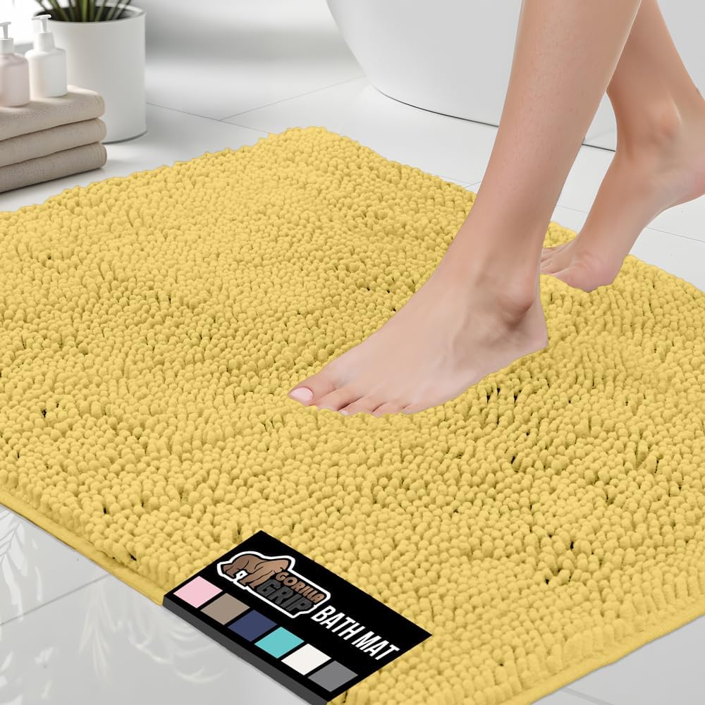 GORILLA GRIP Bath Rug Mat, Thick Soft Absorbent Chenille, Quick Dry Microfiber Mats, Rubber Backing Washable Shower Floor Rugs, US Designed Bathroom Bathmat Home Decor Accessories, 24x17, Grey