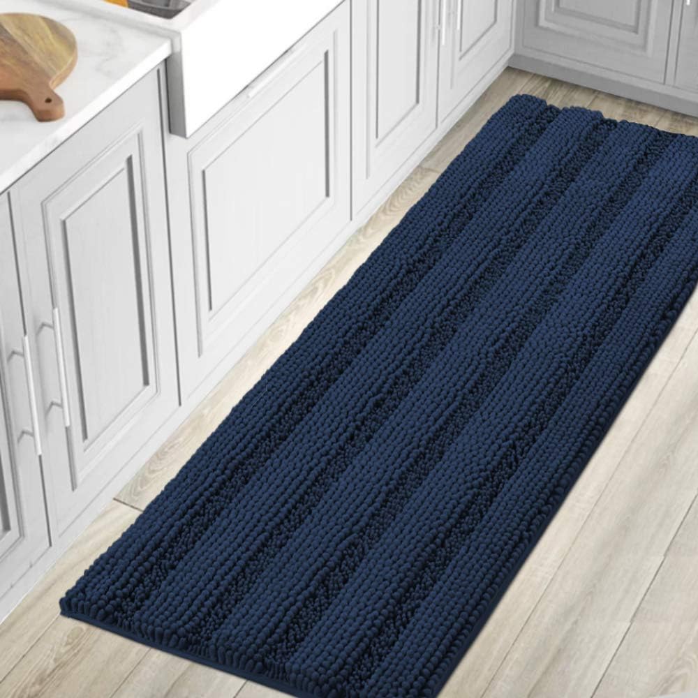 H.VERSAILTEX Sage Bathroom Rugs, Bath Mat Set of 2 Extra Thick Chenille Striped Pattern Shaggy Bath Rugs for Bath Room, Non Skid Bath Mats for Bathroom Floor (32 x 20 Plus 24 x 17 - Inches)