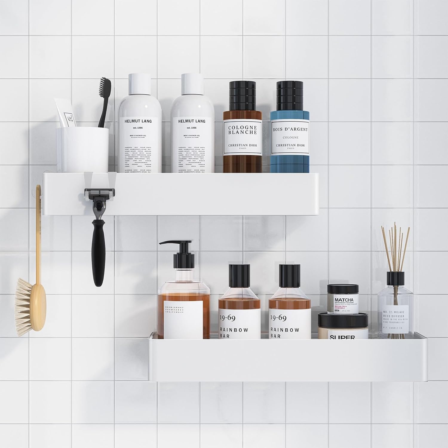 Kitsure Shower Caddy - 2 Pack Adhesive Shower Organizer, Rustproof Metal Shelves, No-Drill Bathroom Organizers and Storage, Black, XX-Large