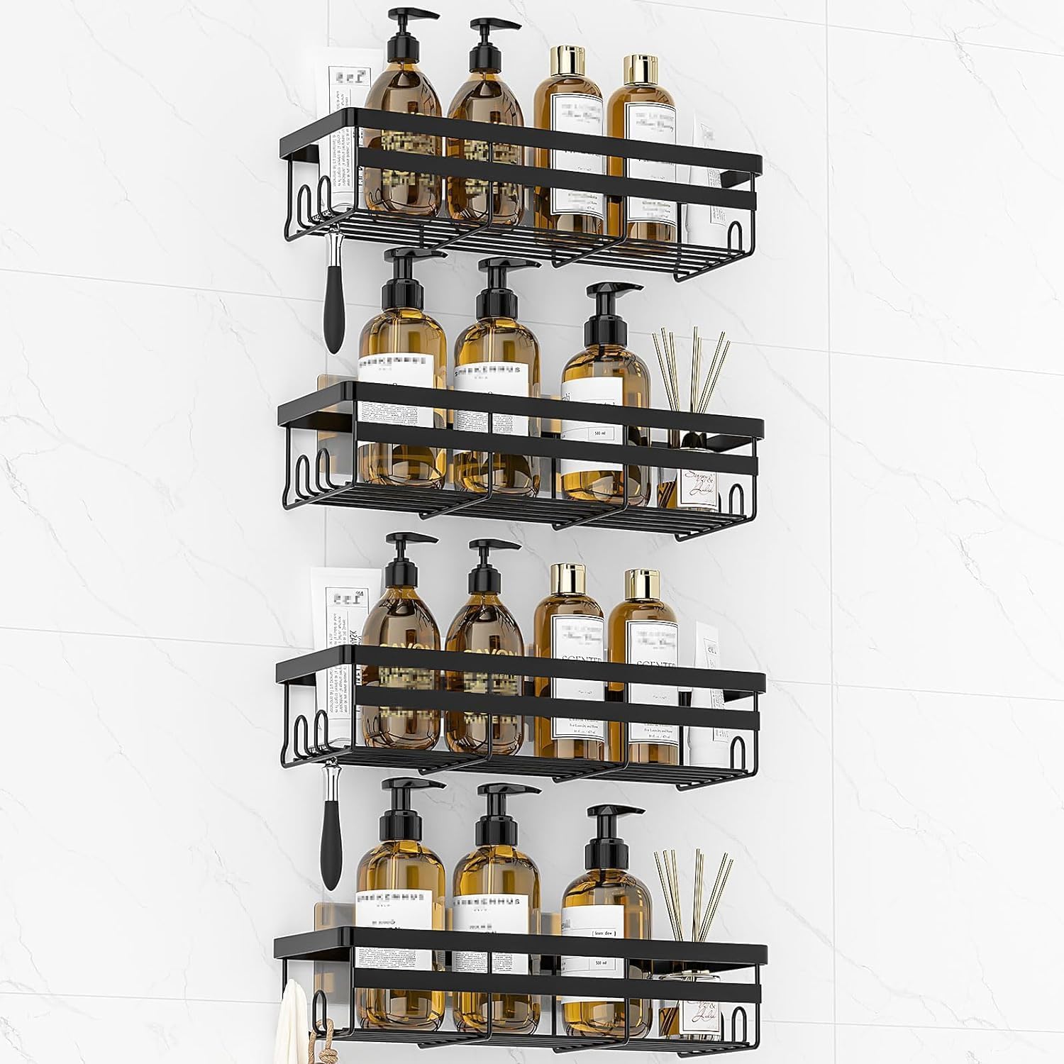 WOWBOX Shower Caddies 2 Pack - Adhesive Hanging Shower Shelf - Bathroom Organizers and Storage, No Drilling Stainless Shower Shelves for Home Decor, Bathroom Accessories