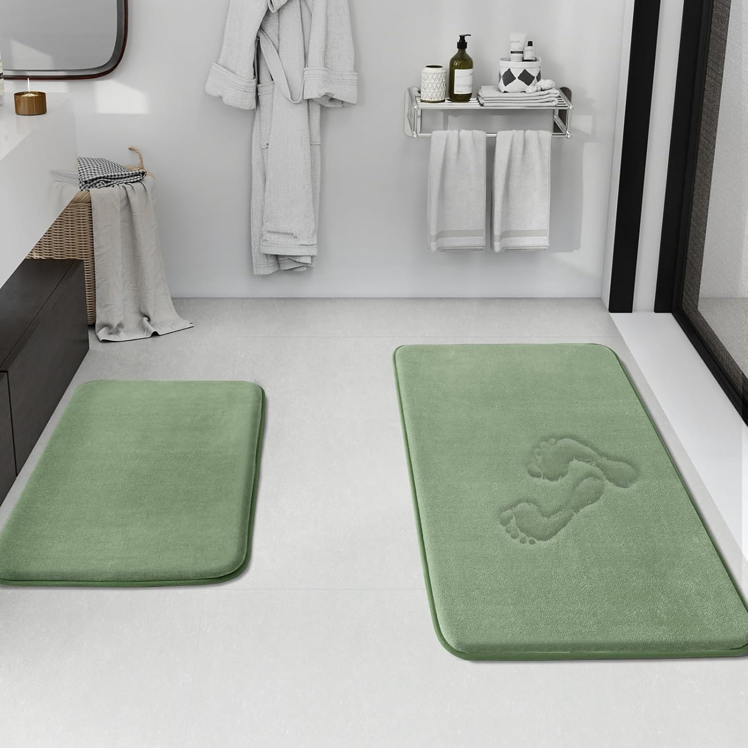 HUXMEYSON Bathroom Rugs Sets 3 Piece, Non-Slip & Quick Dry Bath Mat Set, Ultra Soft Velvet Bath Rugs for Bathroom, Toilet and Shower Floor, Grey