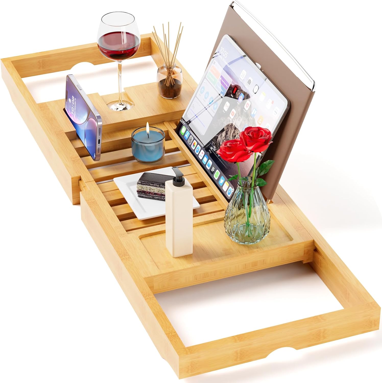 Premium Bathtub Tray Caddy, Expandable Bath Tray, Unique House Warming Gifts, New Home, Anniversary and Wedding Gifts for Couple, Bridal Shower Gift for Women
