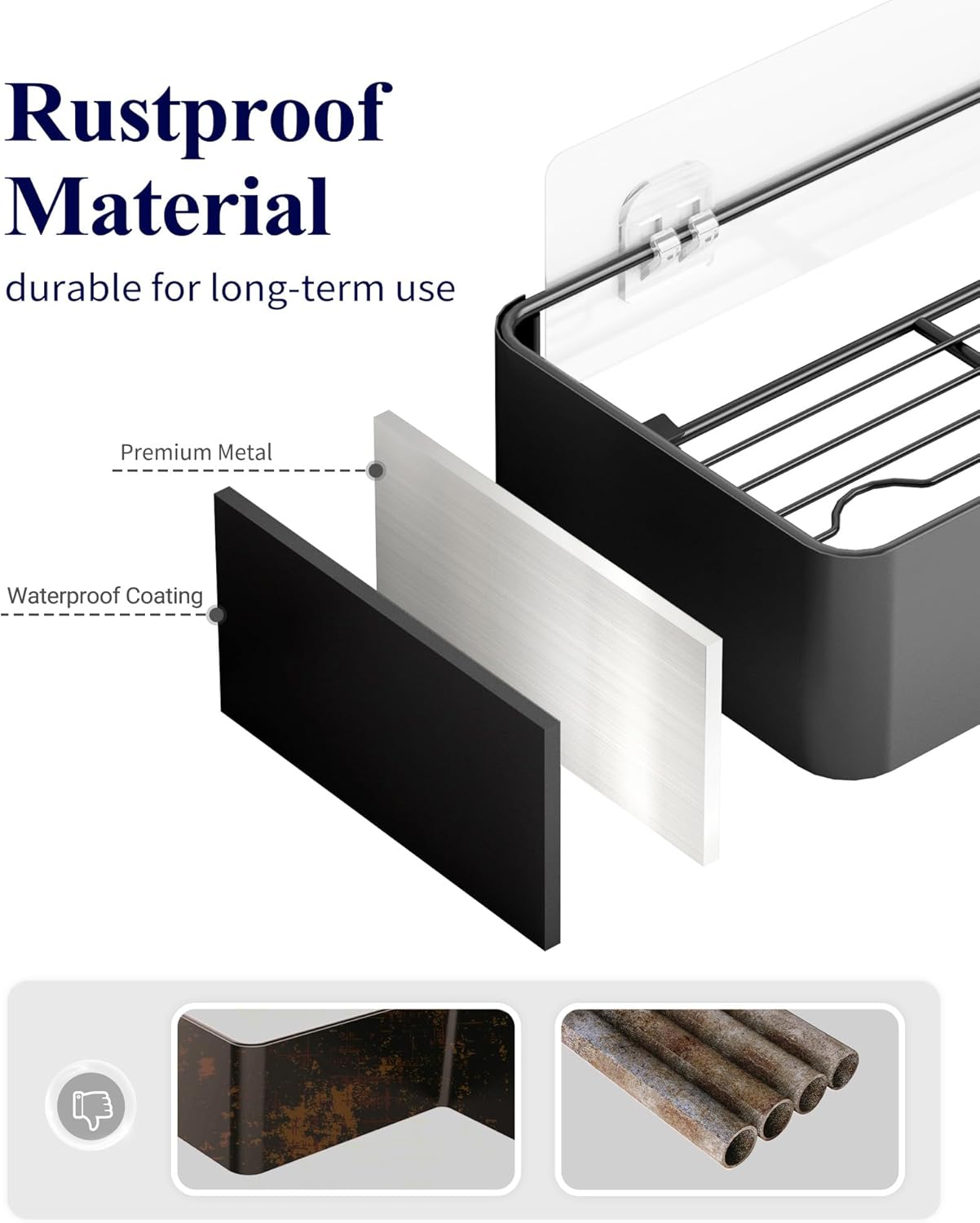 Kitsure Shower Caddy - 2 Pack Adhesive Shower Organizer, Rustproof Metal Shelves, No-Drill Bathroom Organizers and Storage, Black, XX-Large