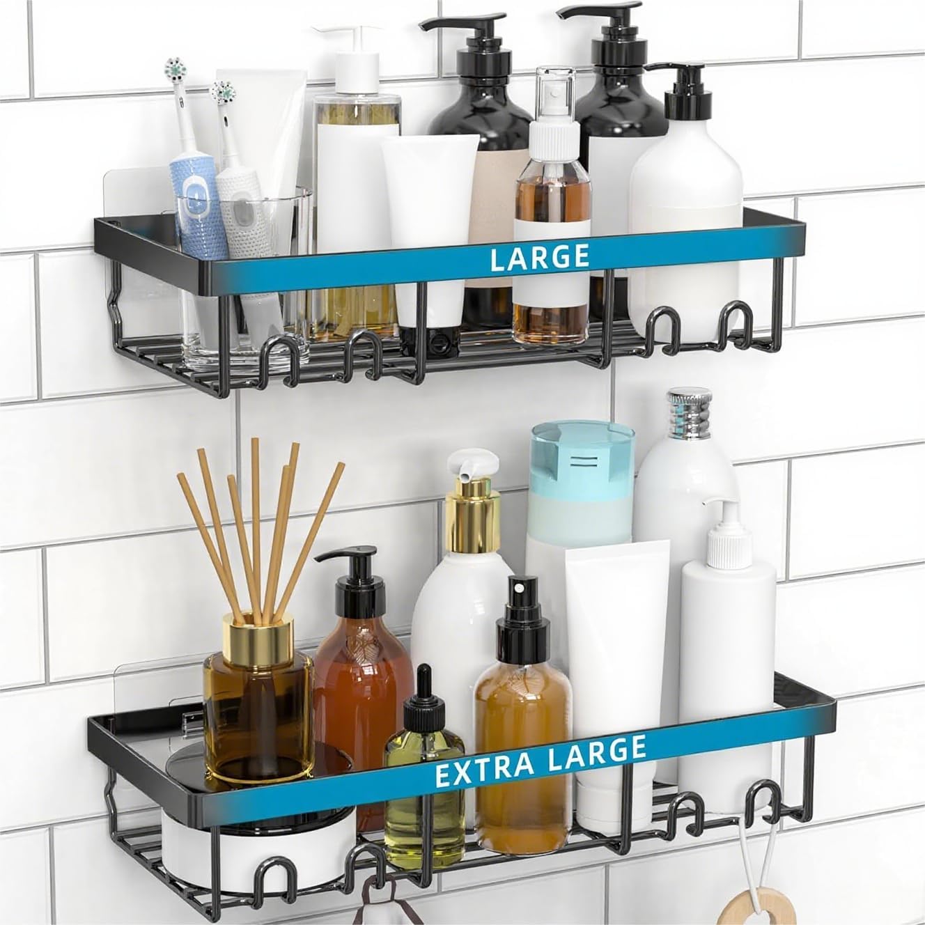 Moforoco Shower Caddy Shelf Organizer Rack, Self Adhesive Black Bathroom Shelves Basket, Home Farmhouse Wall Inside Organization and Storage Decor Rv Accessories, First Camper Apartment Essentials | Basket, Home Farmhouse, Decor, Rv Accessories, First Cam