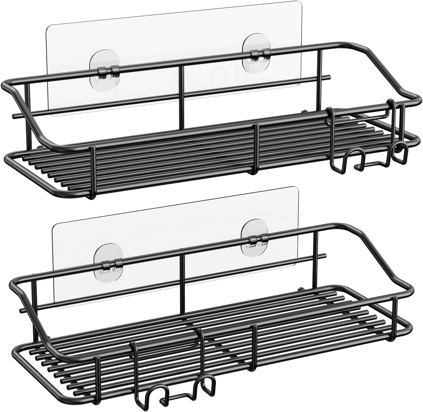 Nieifi Shower Caddy Shelf Storage Rack Adhesive Without Drilling Stainless Steel with Hooks for Washroom, Lavatory, Restroom, Toilet, Bathroom, Kitchen - 2 Pack