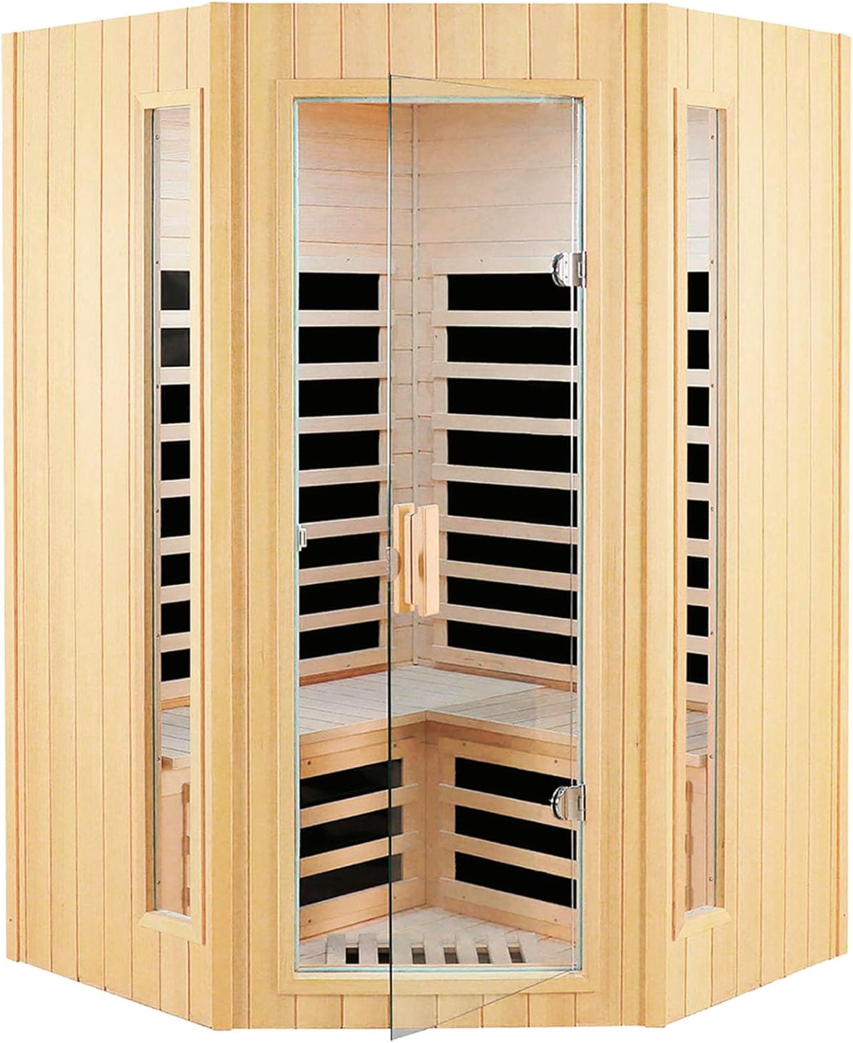 Far Infrared Sauna 1 Person Infrared Sauna Room Canadian Hemlock Wooden Sauna for Home, 1300W Low-EMF Indoor Saunas with Control Panel, Bluetooth Speakers, LED Reading Lamp, Tempered Glass Door