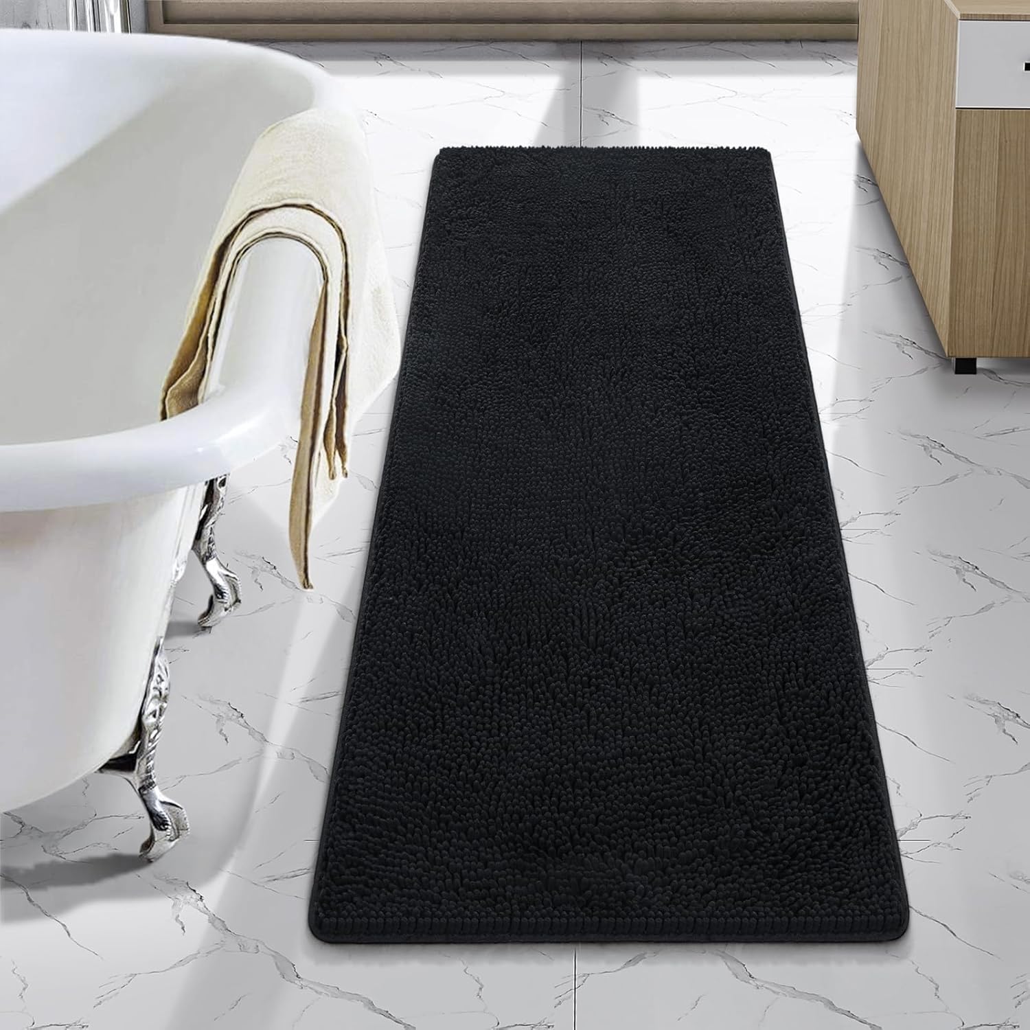 LOCHAS Luxury Bathroom Rug Shaggy Bath Mat 24 x 60 Inch, Washable Non Slip Bath Rugs for Bathroom Shower, Soft Plush Chenille Absorbent Carpets Mats, Gray