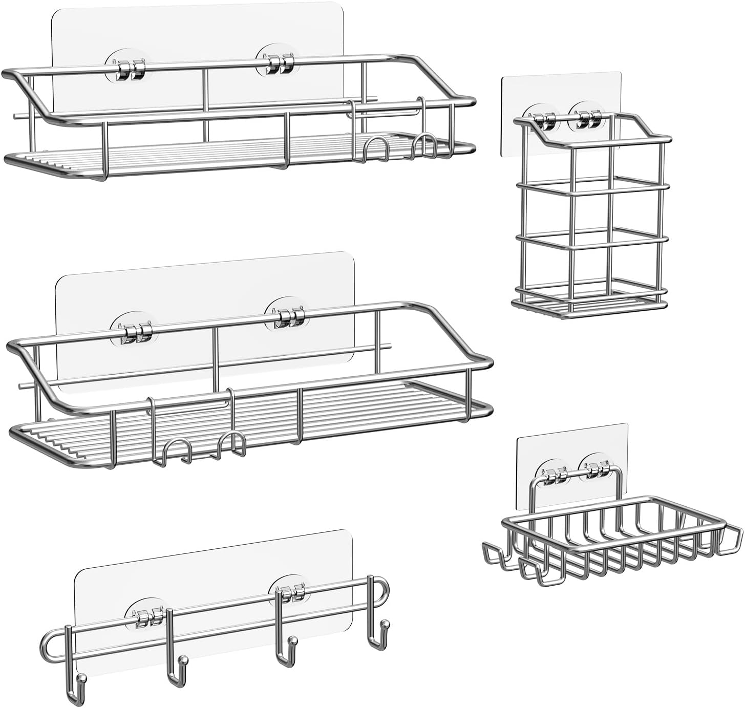 Nieifi Shower Caddy Shelf Storage Rack Adhesive Without Drilling Stainless Steel with Hooks for Washroom, Lavatory, Restroom, Toilet, Bathroom, Kitchen - 2 Pack