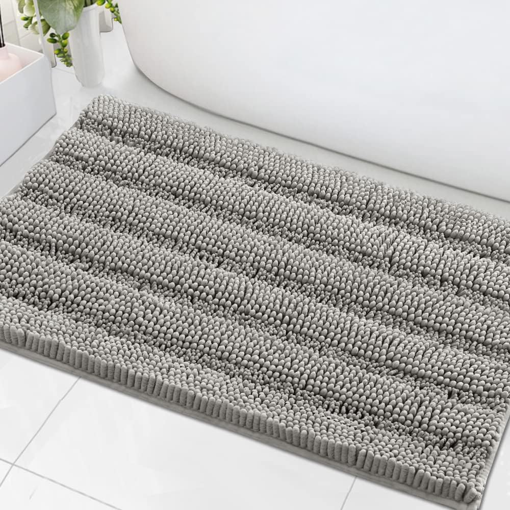 H.VERSAILTEX Sage Bathroom Rugs, Bath Mat Set of 2 Extra Thick Chenille Striped Pattern Shaggy Bath Rugs for Bath Room, Non Skid Bath Mats for Bathroom Floor (32 x 20 Plus 24 x 17 - Inches)