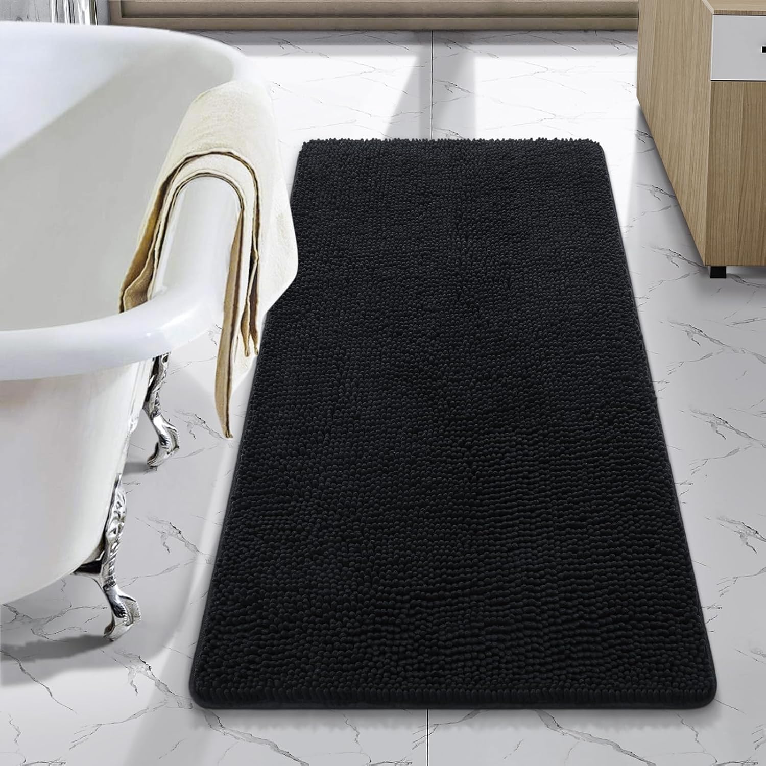 LOCHAS Luxury Bathroom Rug Shaggy Bath Mat 24 x 60 Inch, Washable Non Slip Bath Rugs for Bathroom Shower, Soft Plush Chenille Absorbent Carpets Mats, Gray