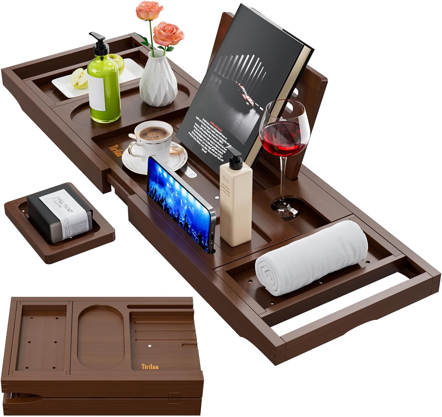 Premium Bathtub Tray Caddy, Expandable Bath Tray, Unique House Warming Gifts, New Home, Anniversary and Wedding Gifts for Couple, Bridal Shower Gift for Women