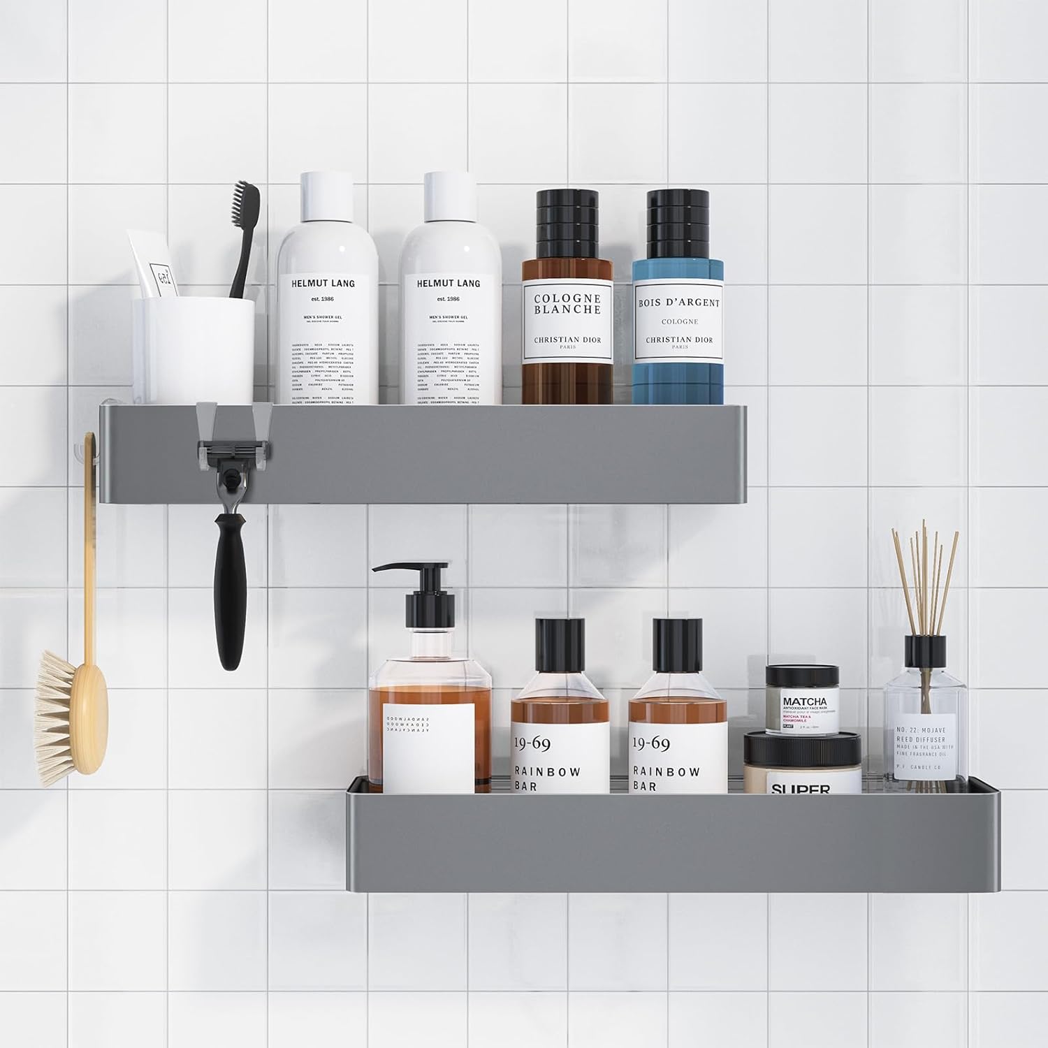 Kitsure Shower Caddy - 2 Pack Adhesive Shower Organizer, Rustproof Metal Shelves, No-Drill Bathroom Organizers and Storage, Black, XX-Large