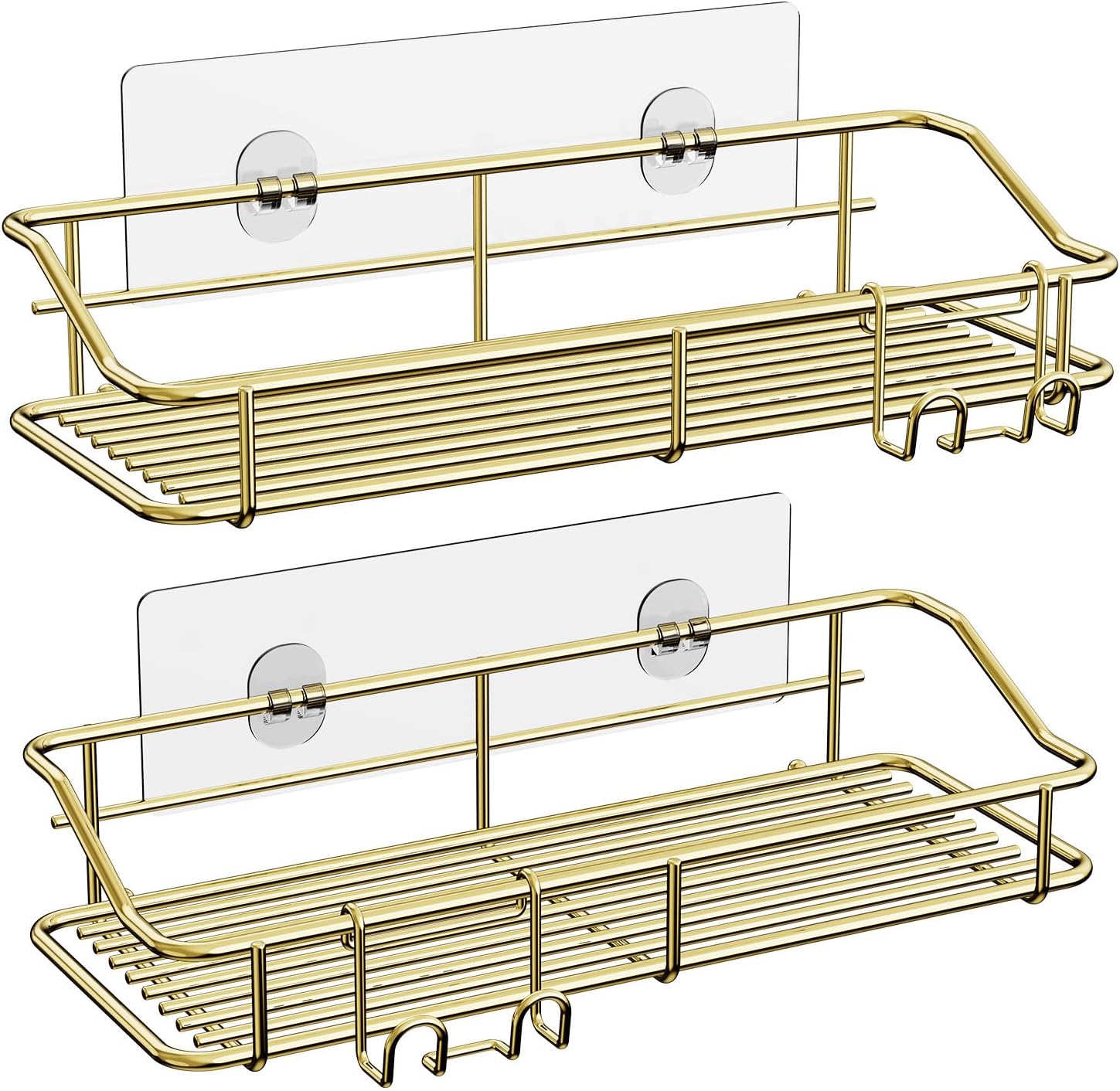Nieifi Shower Caddy Shelf Storage Rack Adhesive Without Drilling Stainless Steel with Hooks for Washroom, Lavatory, Restroom, Toilet, Bathroom, Kitchen - 2 Pack