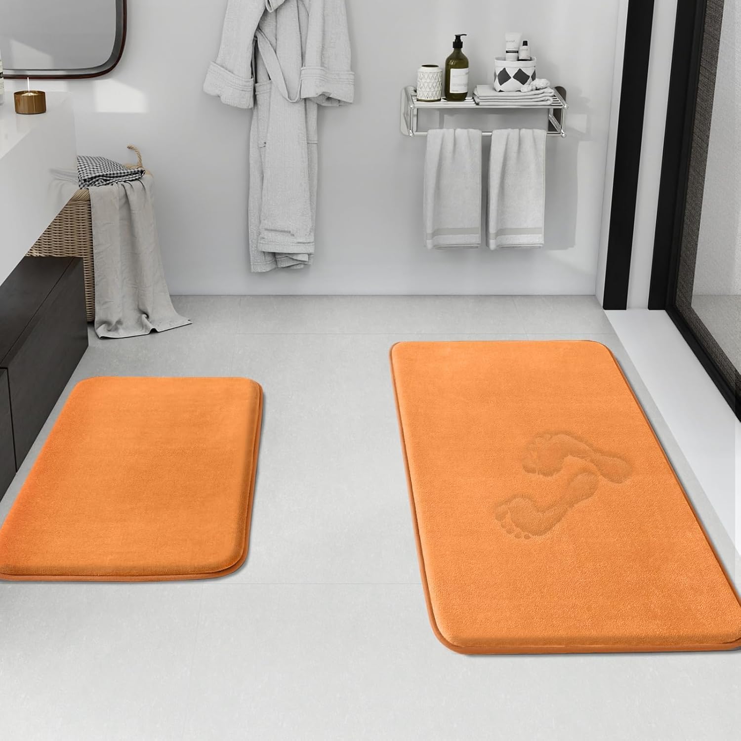 HUXMEYSON Bathroom Rugs Sets 3 Piece, Non-Slip & Quick Dry Bath Mat Set, Ultra Soft Velvet Bath Rugs for Bathroom, Toilet and Shower Floor, Grey