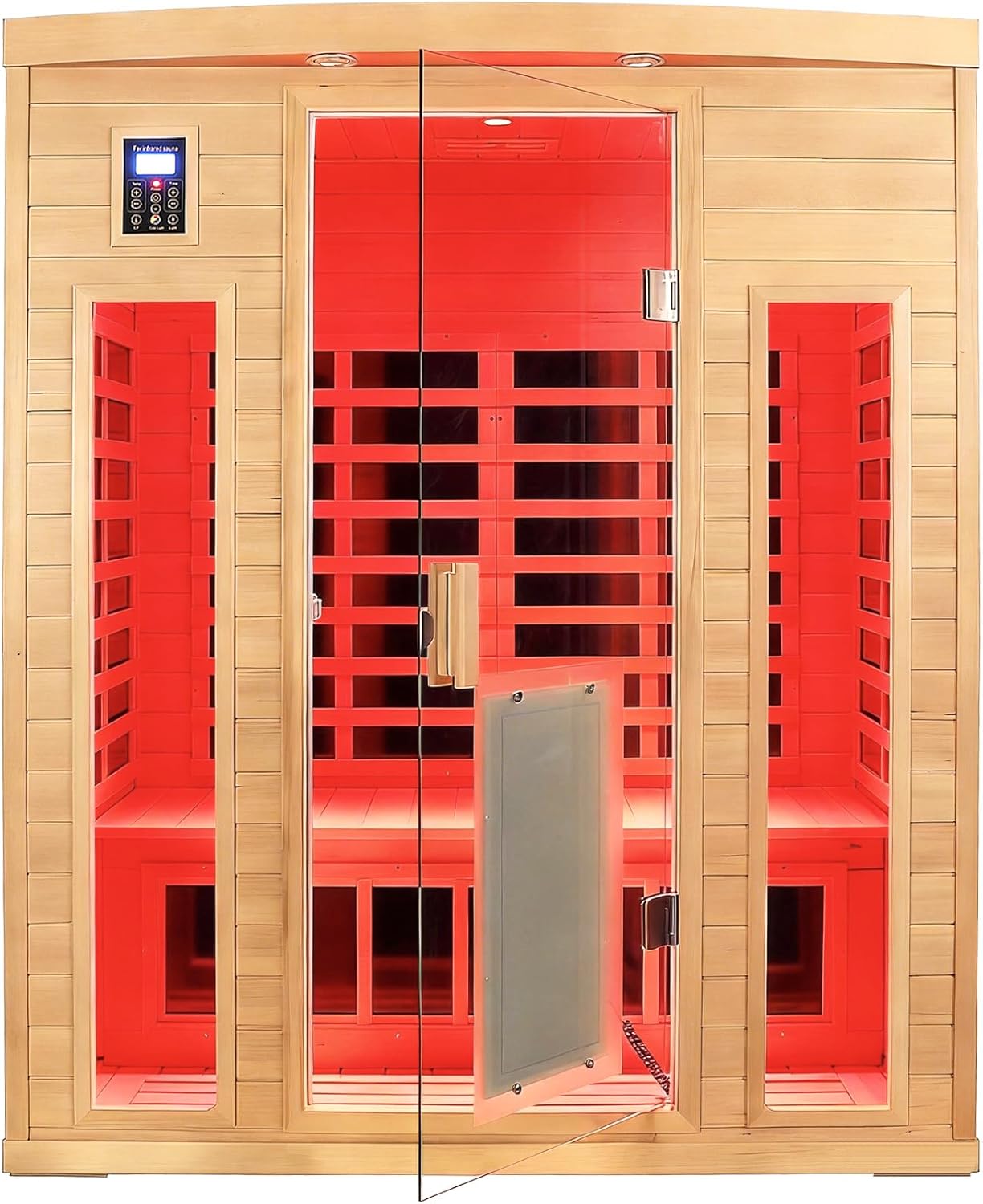 Far Infrared Sauna 1 Person Infrared Sauna Room Canadian Hemlock Wooden Sauna for Home, 1300W Low-EMF Indoor Saunas with Control Panel, Bluetooth Speakers, LED Reading Lamp, Tempered Glass Door