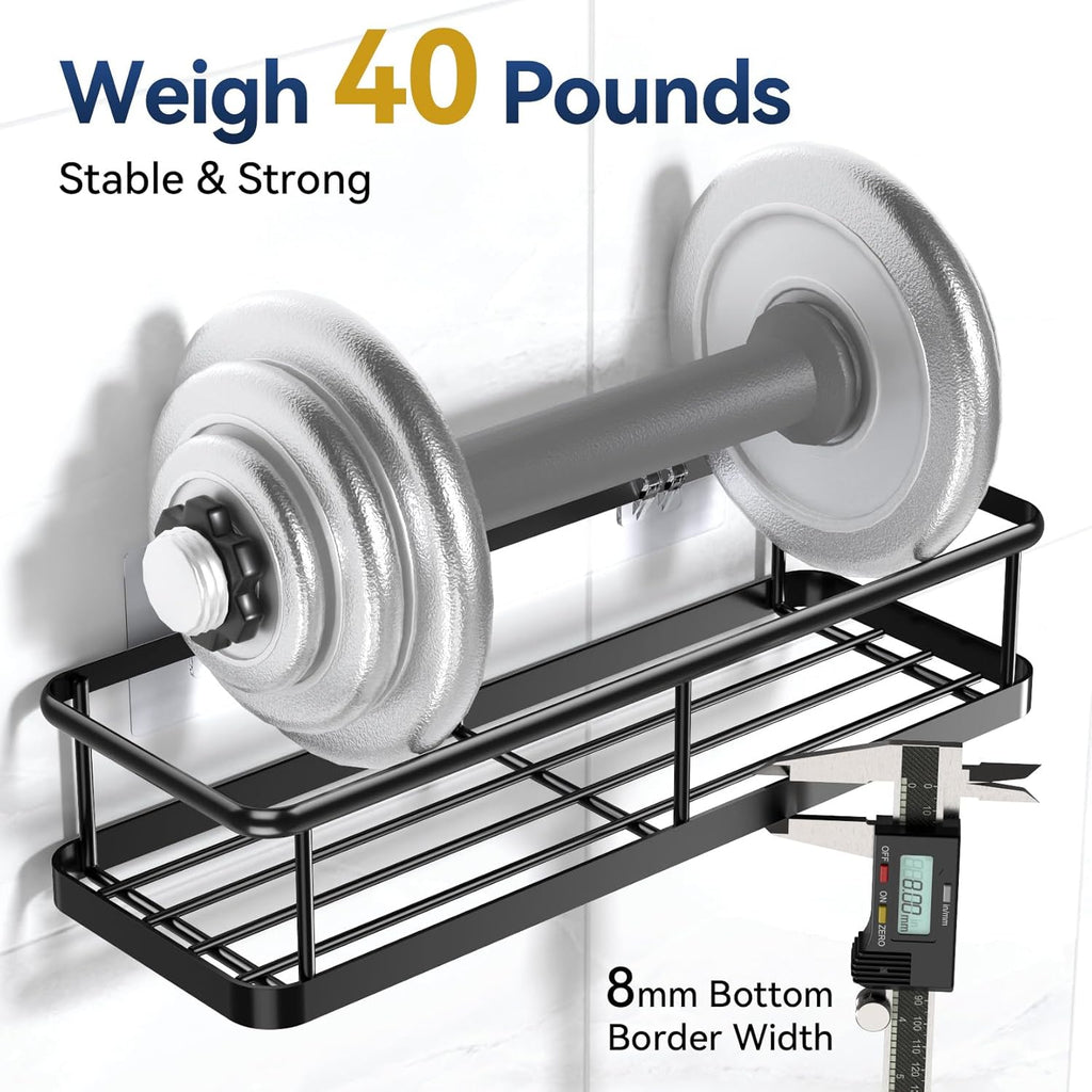 YASONIC Shower Caddy Adhesive, Rustproof Shower Shelves for Inside Shower, Large Capacity Bathroom Organizers and Storage, Shower Storage with Removable Hooks, No Drill Bathroom Accessories Black