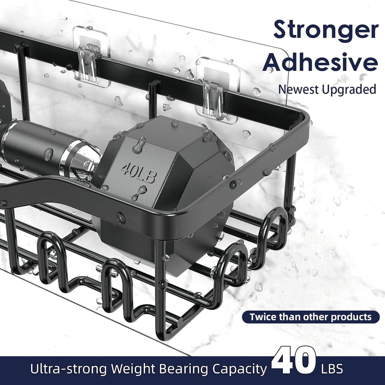 Shower Caddy Adhesive Shower Organizer 7-Pack, Rustproof Stainless Steel Bathroom Shelves, Large Capacity No-Drill Rack Storage Accessories with Soap Dish Toothbrush Holder &24 Hooks Home Decor