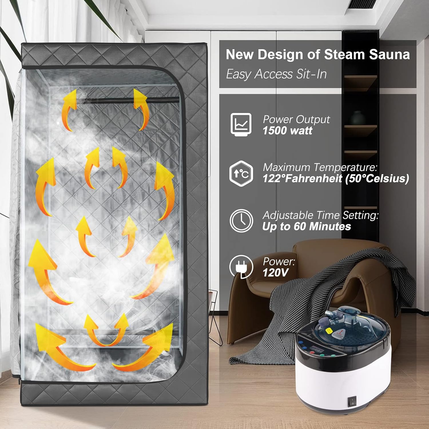 Full Size Home Sauna, Portable Steam Sauna for Home Spa, One Person Foldable Lightweight, Full Body Sauna Tent for Relaxation, 1600W & 4L Steamer Generator, Remote Control, Foldable Chair