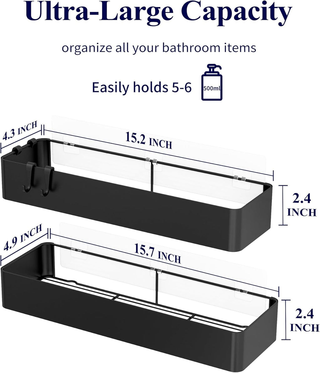 Kitsure Shower Caddy - 2 Pack Adhesive Shower Organizer, Rustproof Metal Shelves, No-Drill Bathroom Organizers and Storage, Black, XX-Large