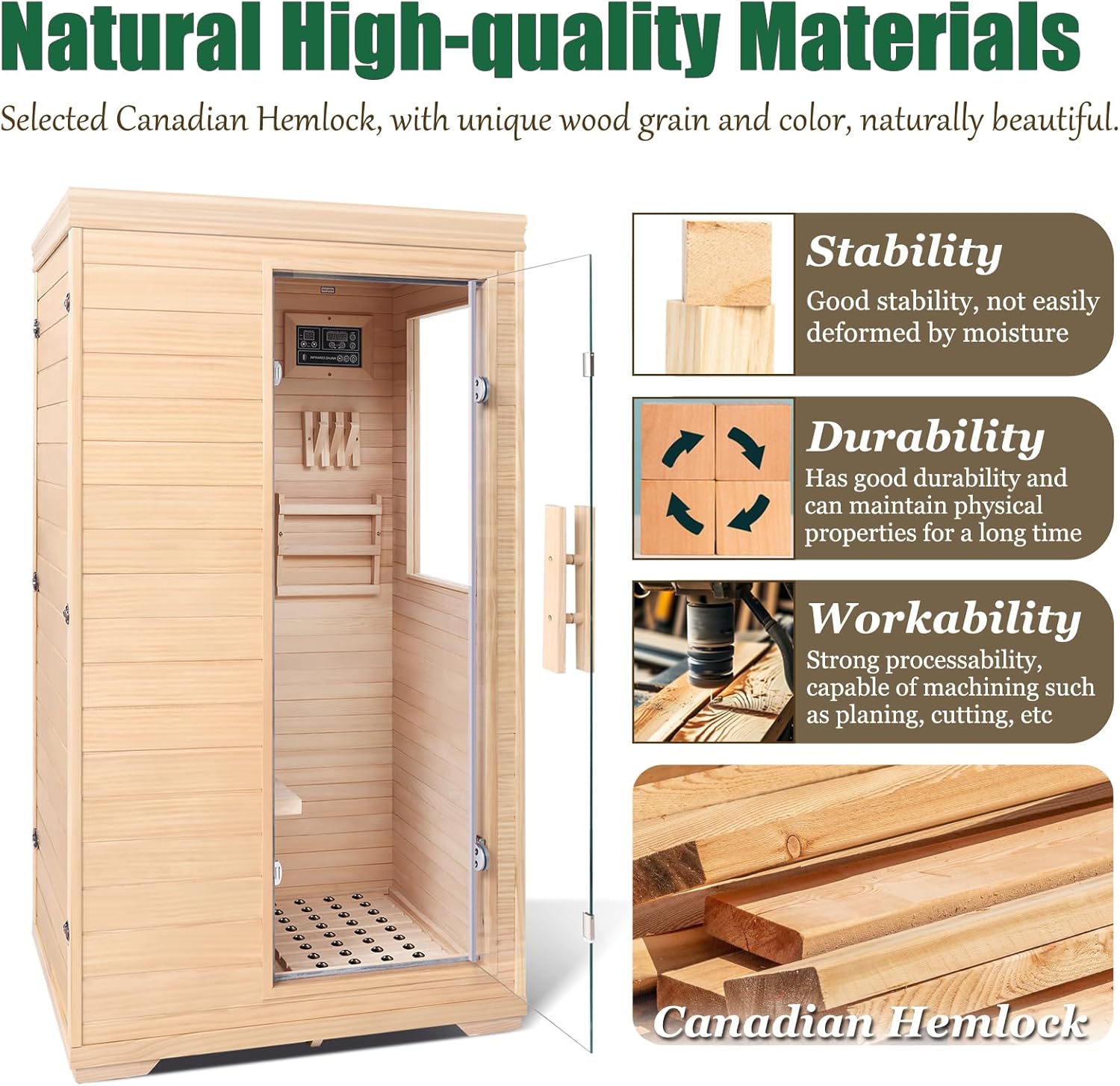 Far Infrared Sauna for 1 Person - 1050W Fast Heating, Canadian Hemlock Wood Home Sauna with Bluetooth Speaker, Chromotherapy & Oxygen Ionizer Easy Assembly Indoor Sauna for Relaxation, Detox, Home Gym