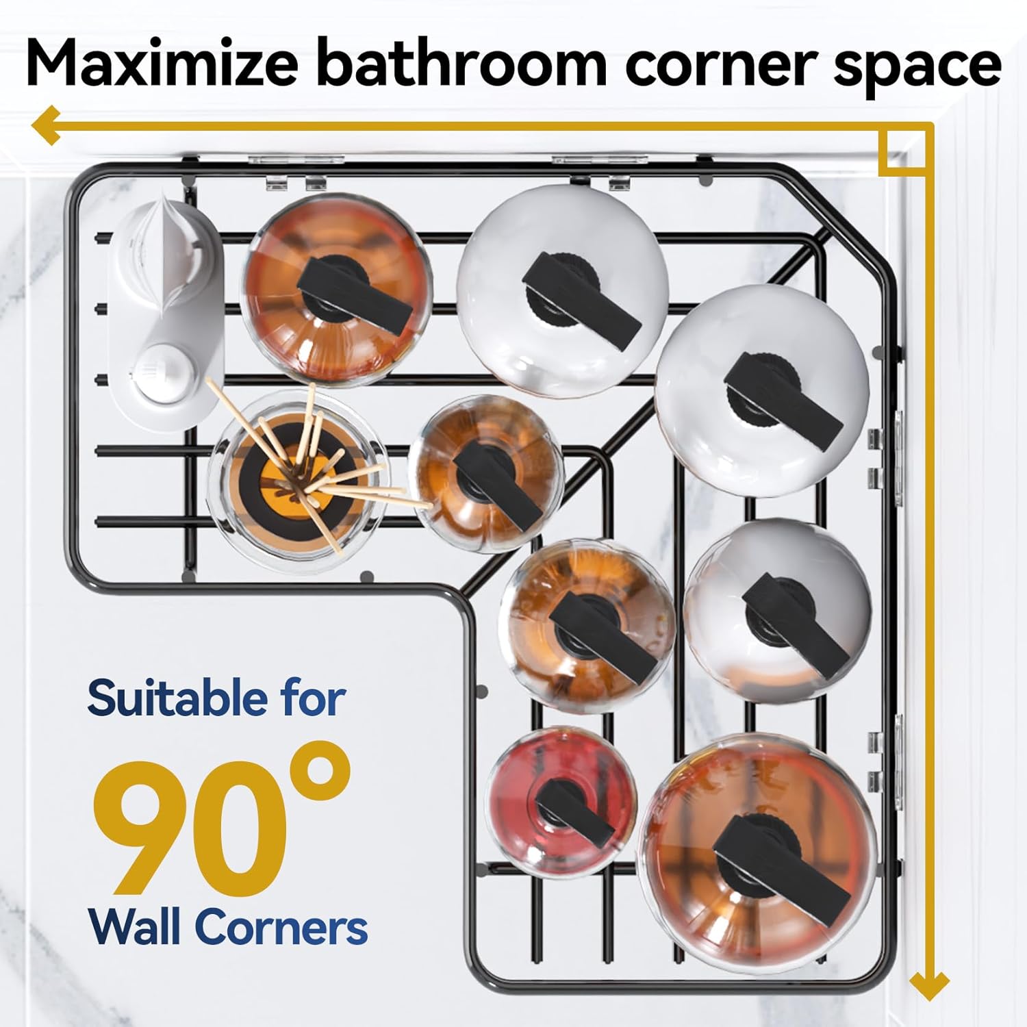 YASONIC Shower Caddy Corner, 3-Pack Adhesive Rustproof Stainless Steel Shower Shelves with Soap Holder, No Drilling Shower Organizer Corner for Dorm, Renters Bathroom, Black