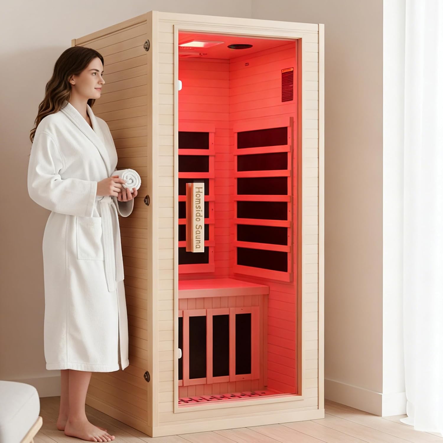 Far Infrared Sauna for 1 Person - 1050W Fast Heating, Canadian Hemlock Wood Home Sauna with Bluetooth Speaker, Chromotherapy & Oxygen Ionizer Easy Assembly Indoor Sauna for Relaxation, Detox, Home Gym