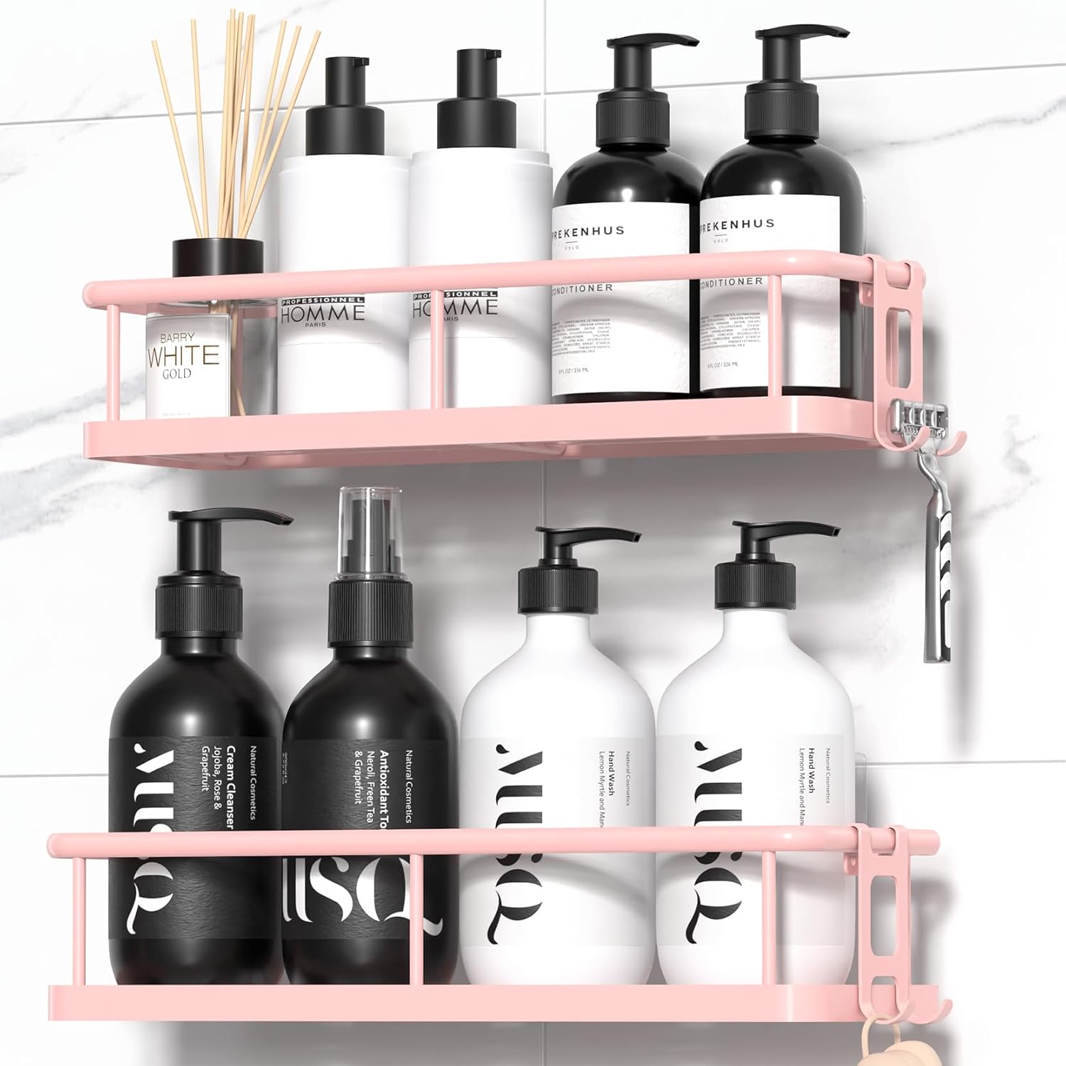 YASONIC Shower Caddy Adhesive, Rustproof Shower Shelves for Inside Shower, Large Capacity Bathroom Organizers and Storage, Shower Storage with Removable Hooks, No Drill Bathroom Accessories Black