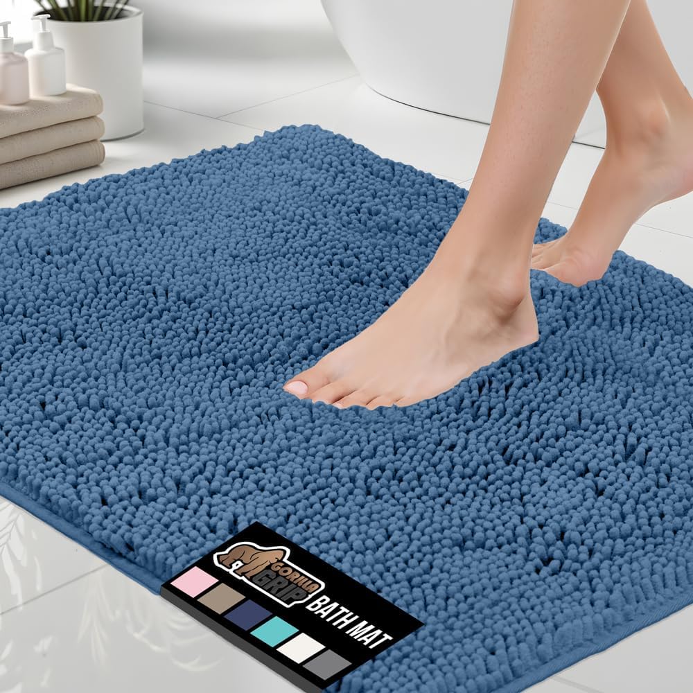 GORILLA GRIP Bath Rug Mat, Thick Soft Absorbent Chenille, Quick Dry Microfiber Mats, Rubber Backing Washable Shower Floor Rugs, US Designed Bathroom Bathmat Home Decor Accessories, 24x17, Grey