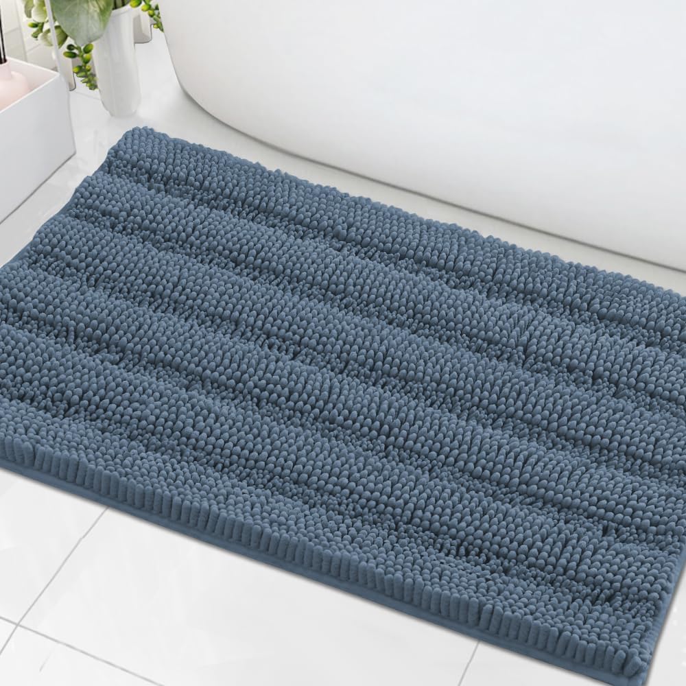 H.VERSAILTEX Sage Bathroom Rugs, Bath Mat Set of 2 Extra Thick Chenille Striped Pattern Shaggy Bath Rugs for Bath Room, Non Skid Bath Mats for Bathroom Floor (32 x 20 Plus 24 x 17 - Inches)
