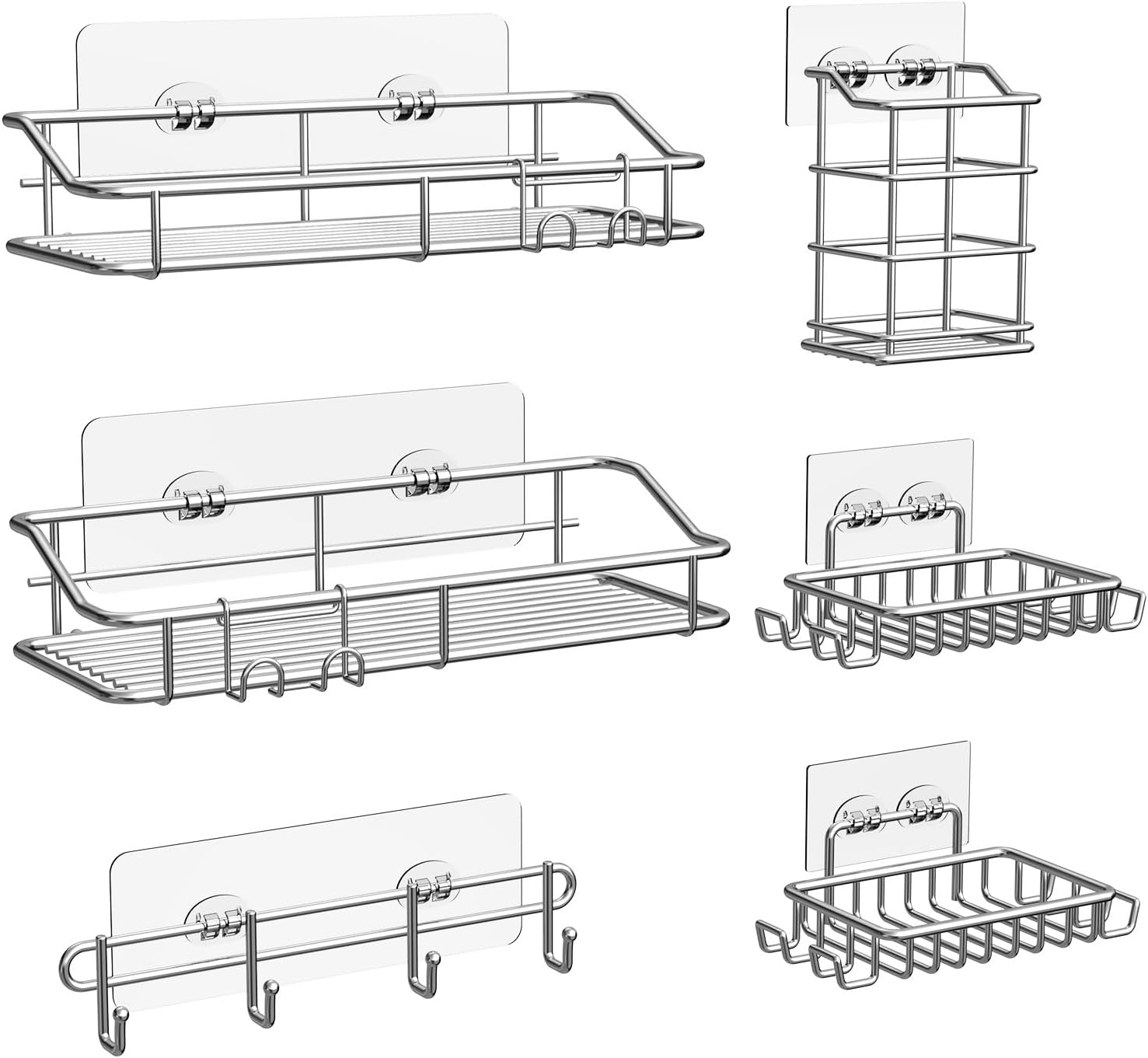 Nieifi Shower Caddy Shelf Storage Rack Adhesive Without Drilling Stainless Steel with Hooks for Washroom, Lavatory, Restroom, Toilet, Bathroom, Kitchen - 2 Pack