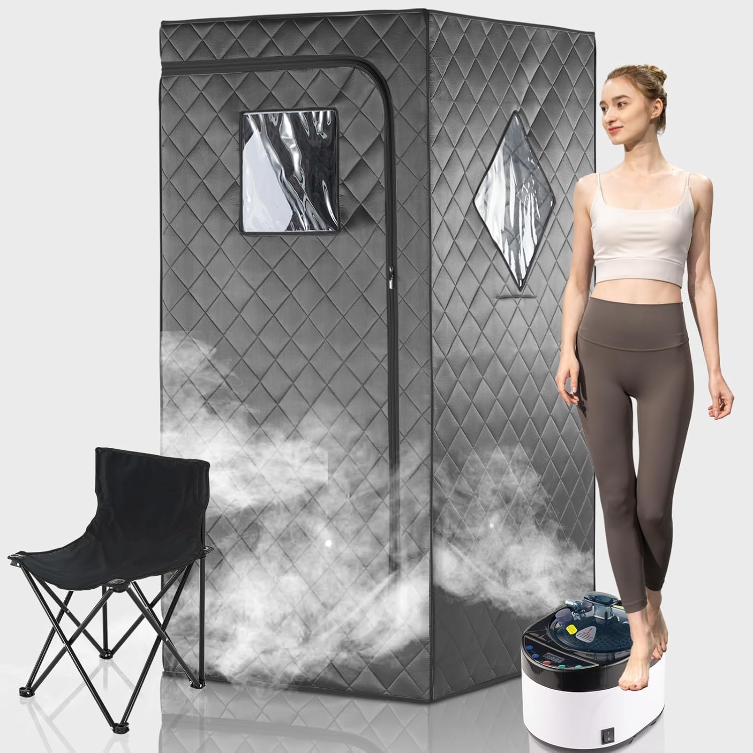 Full Size Home Sauna, Portable Steam Sauna for Home Spa, One Person Foldable Lightweight, Full Body Sauna Tent for Relaxation, 1600W & 4L Steamer Generator, Remote Control, Foldable Chair